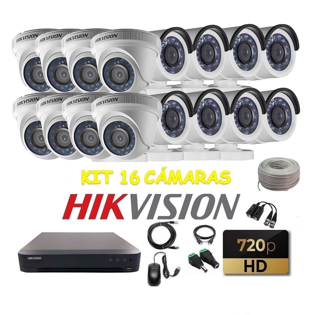 HIKVISION - kit 16 Cámaras Seguridad HD Hikvision + Cable