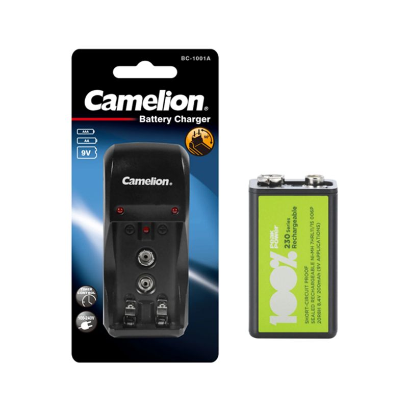 CAMELION - Cargador para  2xAA -2xAAA y 9v +1 Batería Recargable 9V de 230mah PP