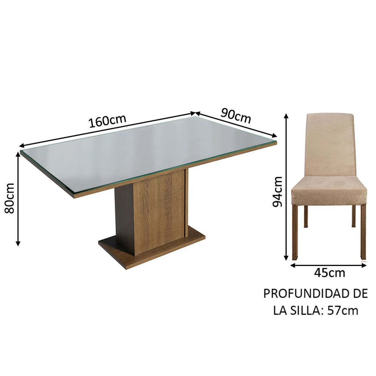 MADESA - Juego de Comedor Alexis con 6 Sillas - Tablero de Madera y Cristal