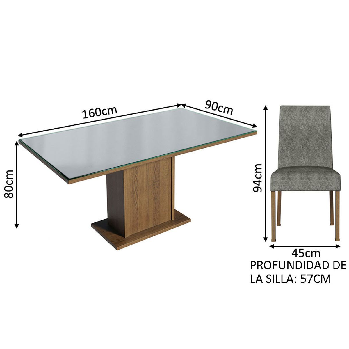 MADESA - Juego de Comedor Alexis con 6 Sillas - Tablero de Madera y Cristal