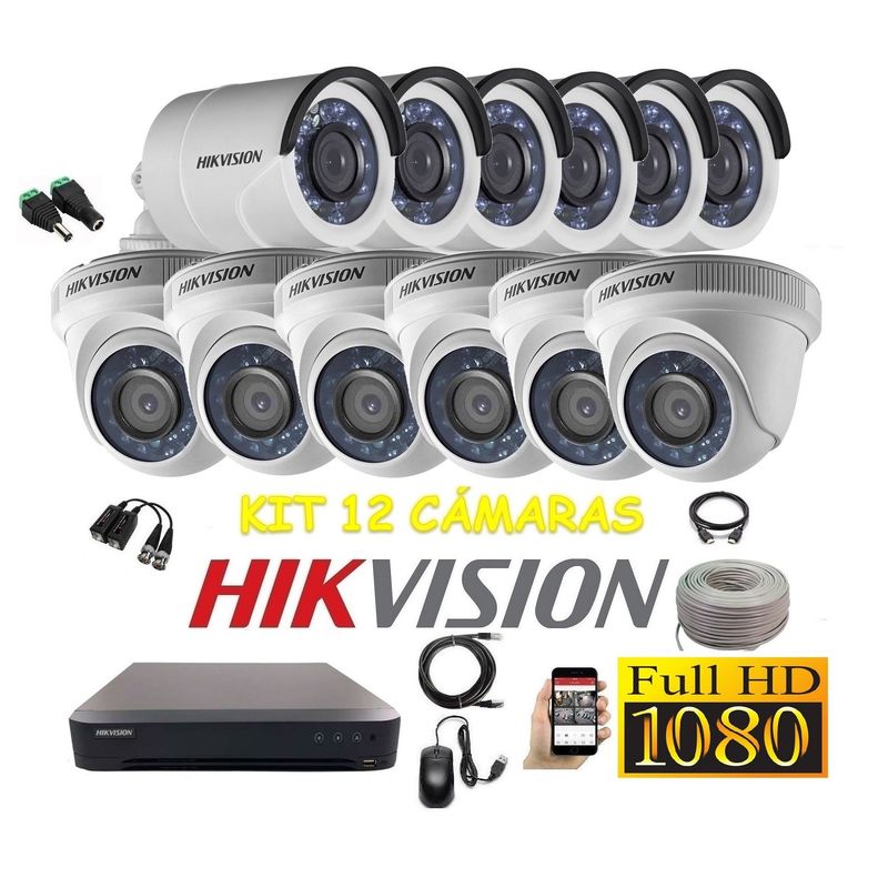 HIKVISION - kit 12 Cámaras Seguridad FULLHD Hikvision + Cable