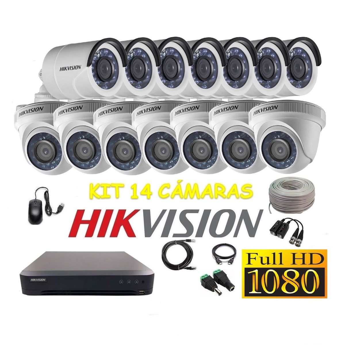 HIKVISION - kit 14 Cámaras Seguridad FULLHD Hikvision + Cable
