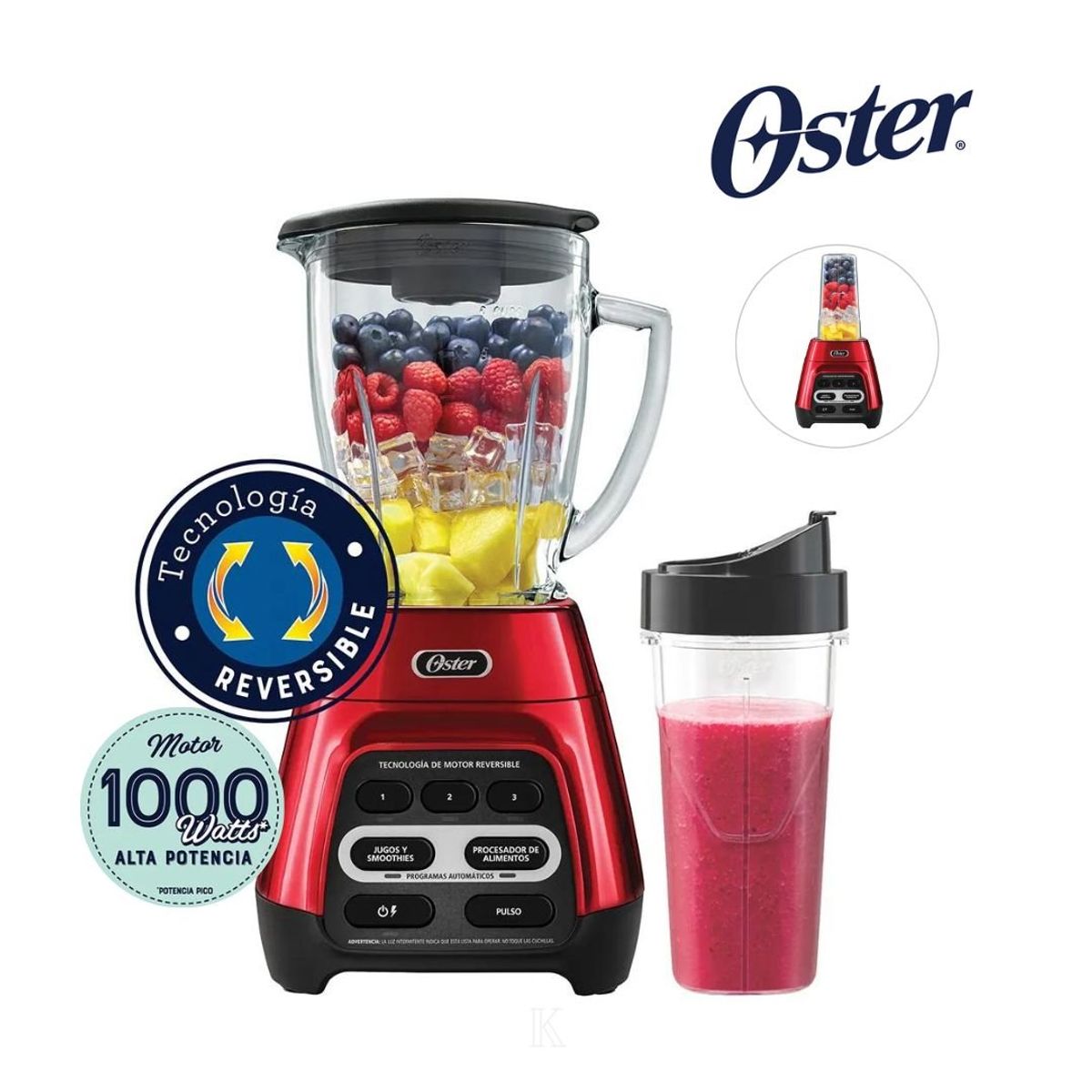 OSTER - Licuadora Reversible Oster BLSTPYG1310RBG con vaso Blend N Go