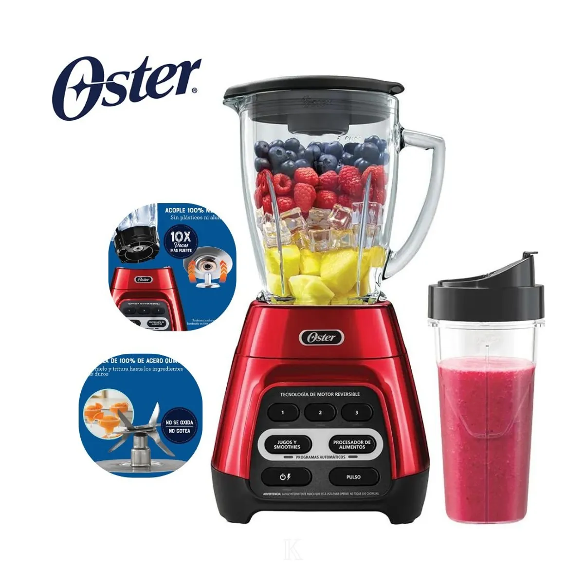 OSTER - Licuadora Reversible Oster BLSTPYG1310RBG con vaso Blend N Go