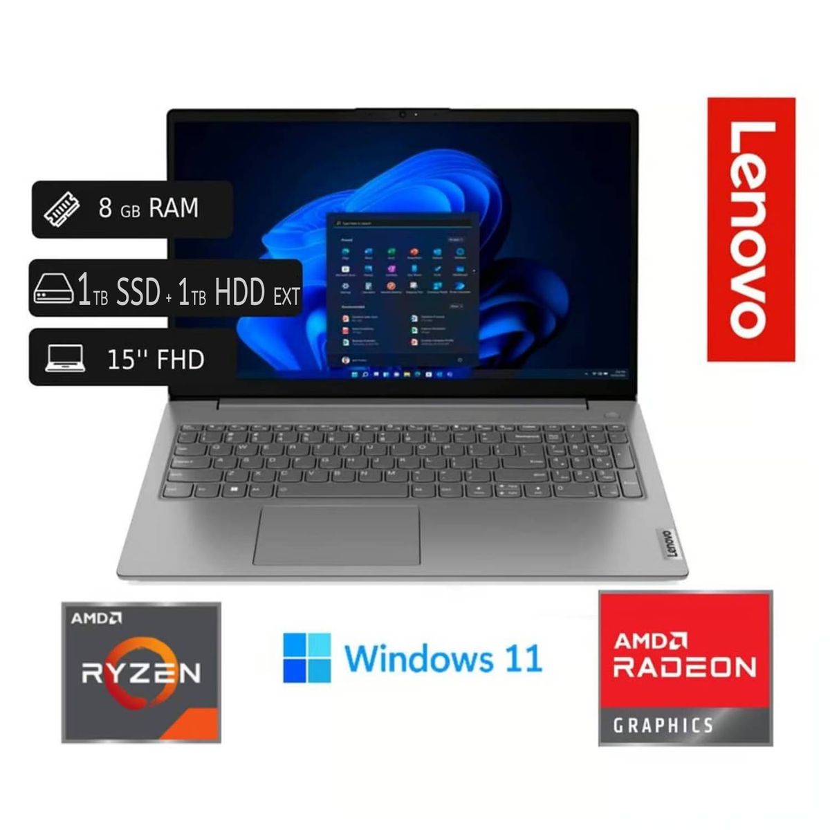 LENOVO - Lenovo V15 G4 AMD RYZEN 7300 8GB RAM 1TB SSD 1TB HDD EXT 15,6