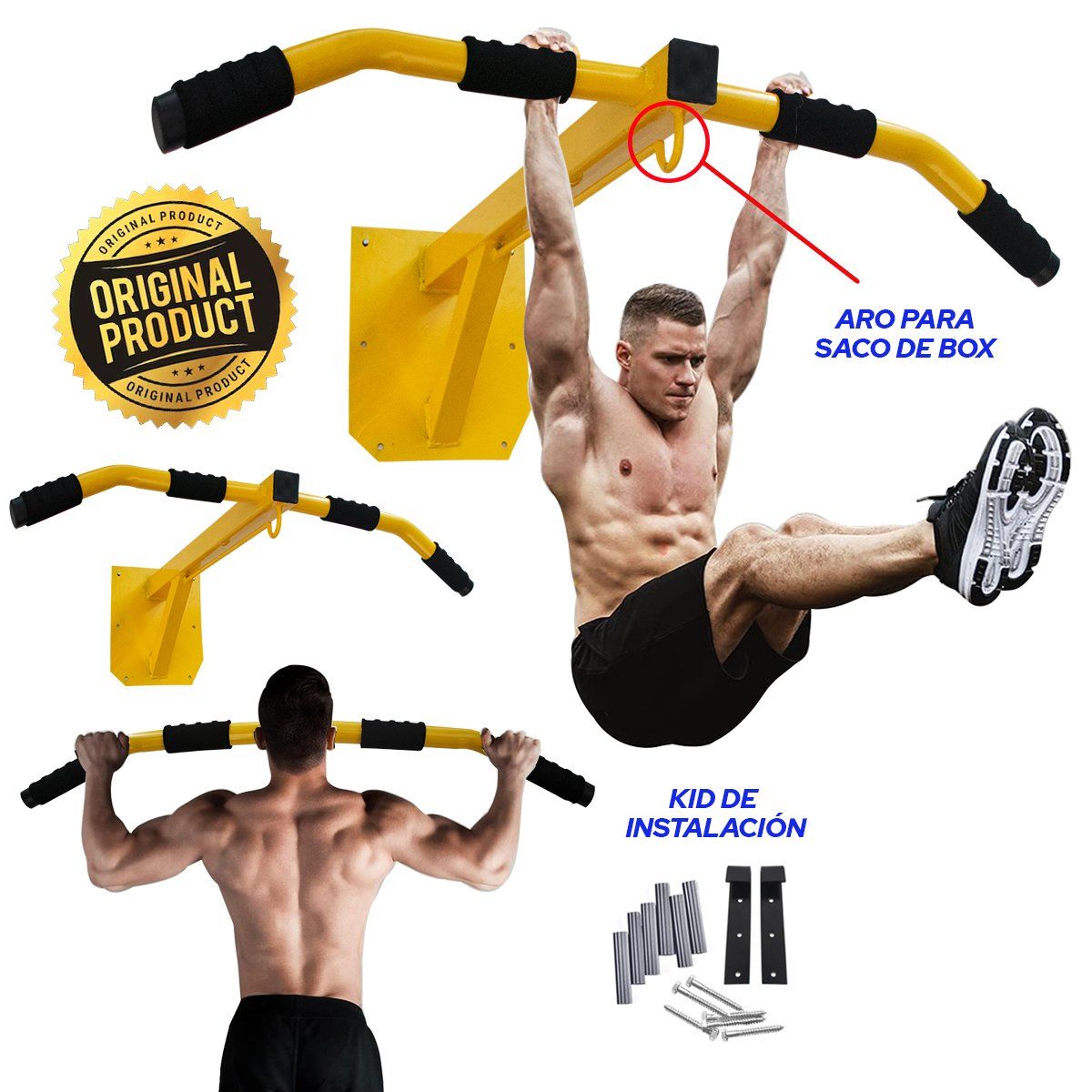 HOLGU - Rack  Barra Dominadas + pack de 5 ligas + Guantes