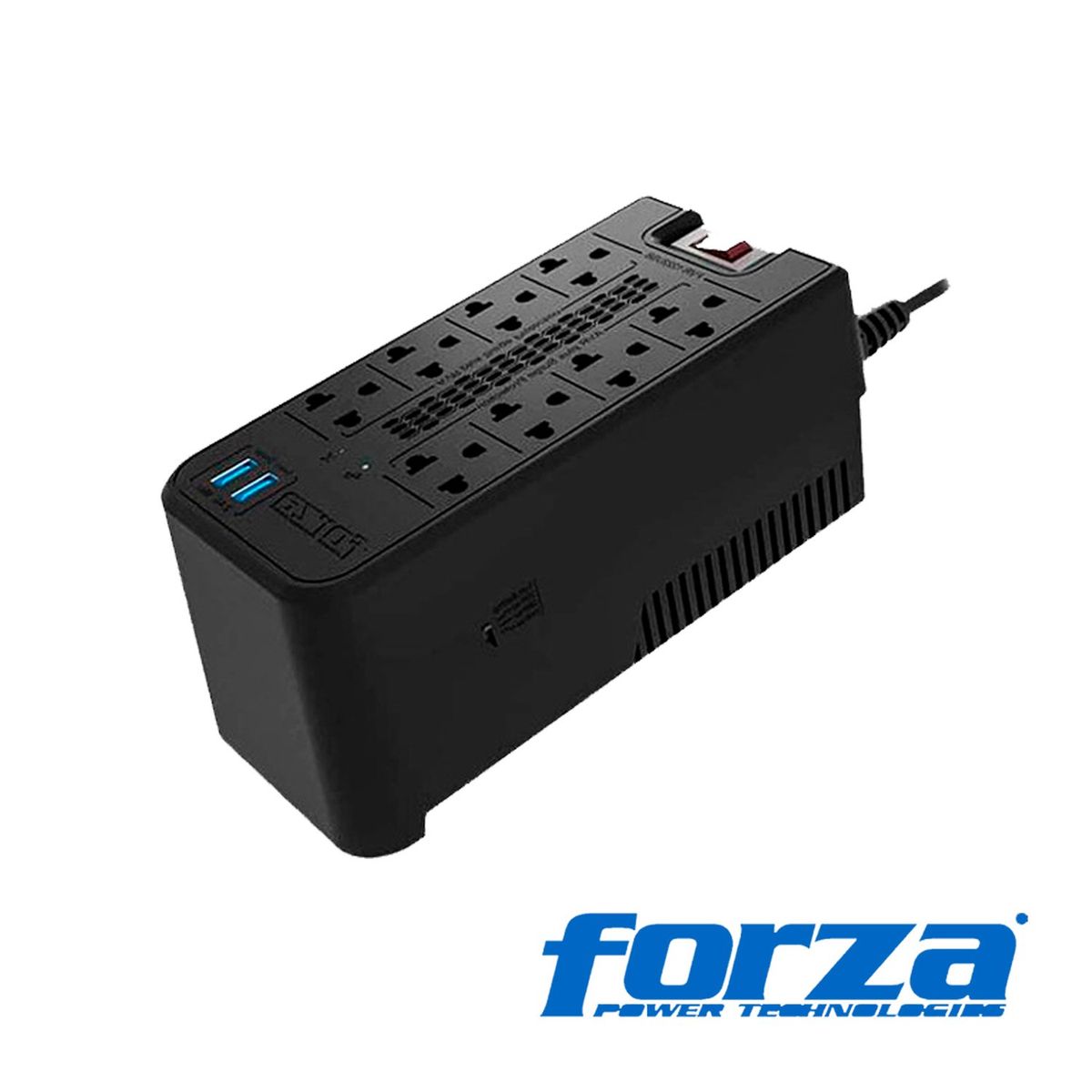 FORZA - Estabilizador De Voltaje Forza FVR-1222USB 1200va/600w Color Negro