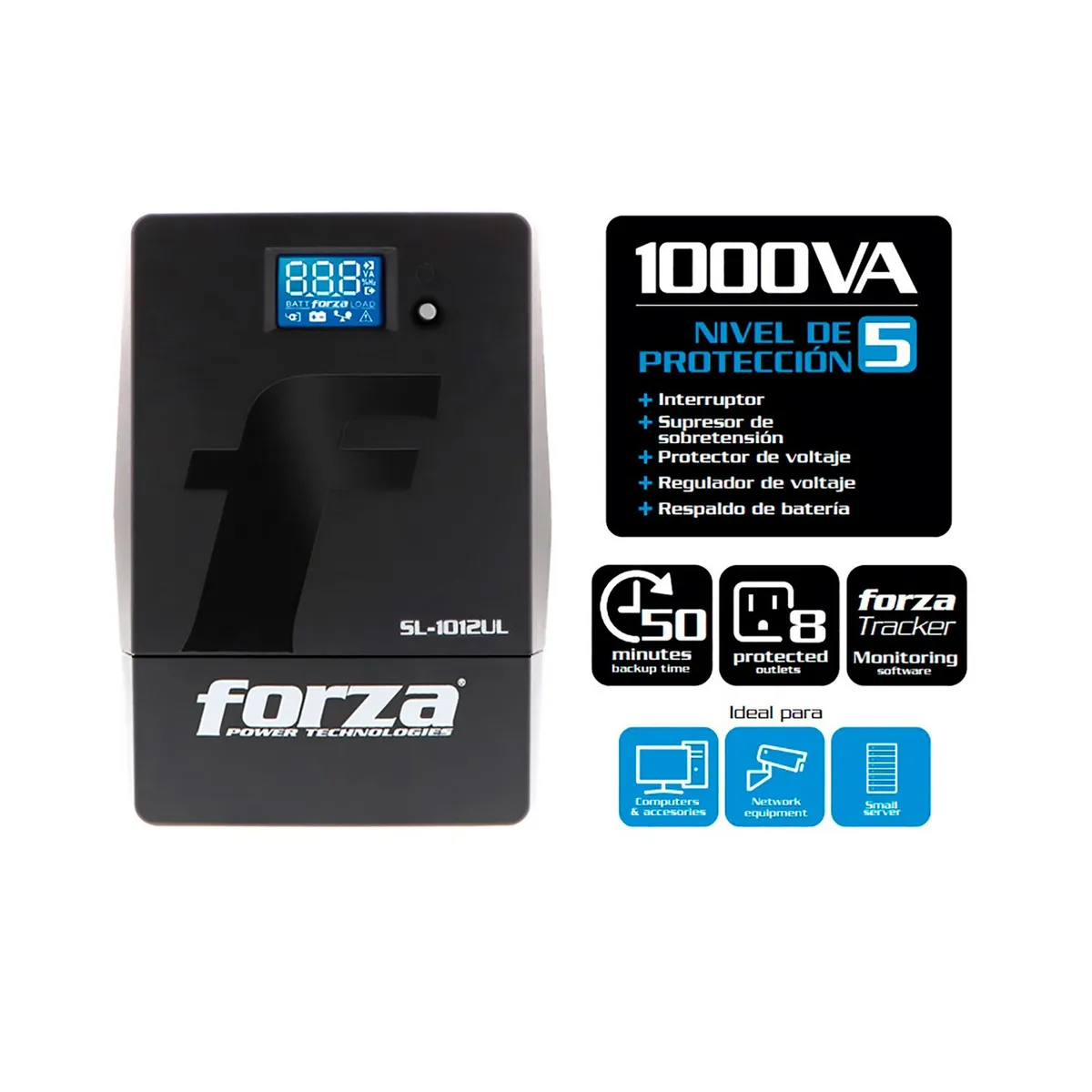 FORZA - UPS FORZA SL-1012UL 1000VA/600W USB LCD TÁCTIL 8 salidas Rj-45 rj-11