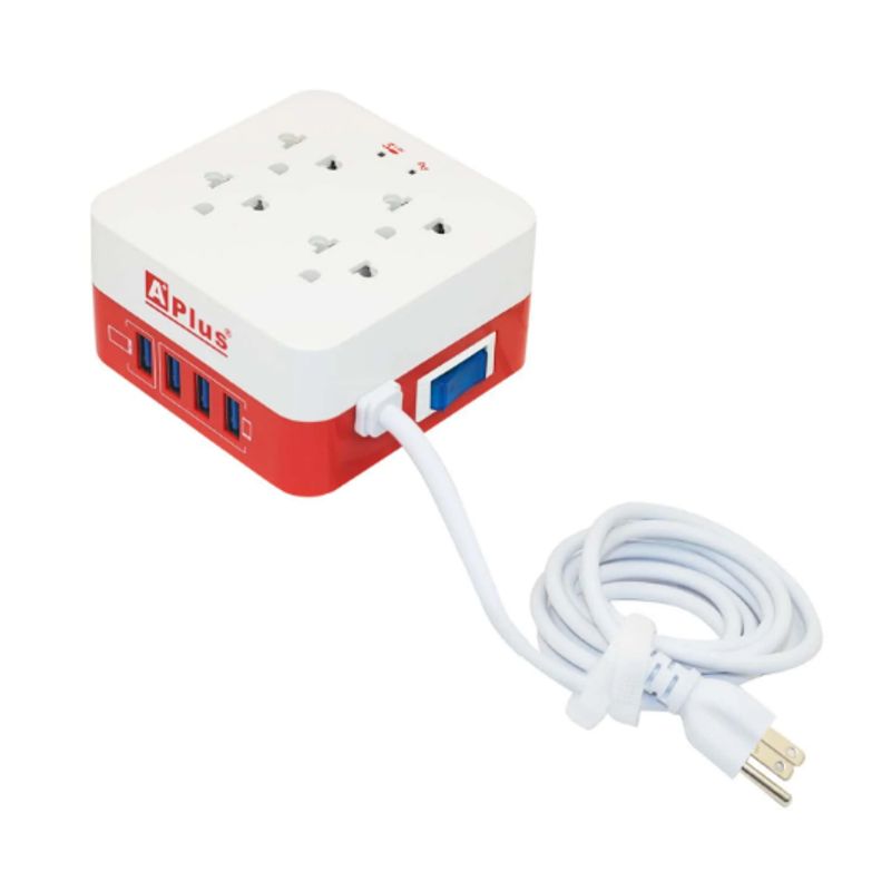 GENERICO - Supresor de Picos 4 Salidas + 4 Puertos USB PLUS-9-10A-12M A+ PLUS