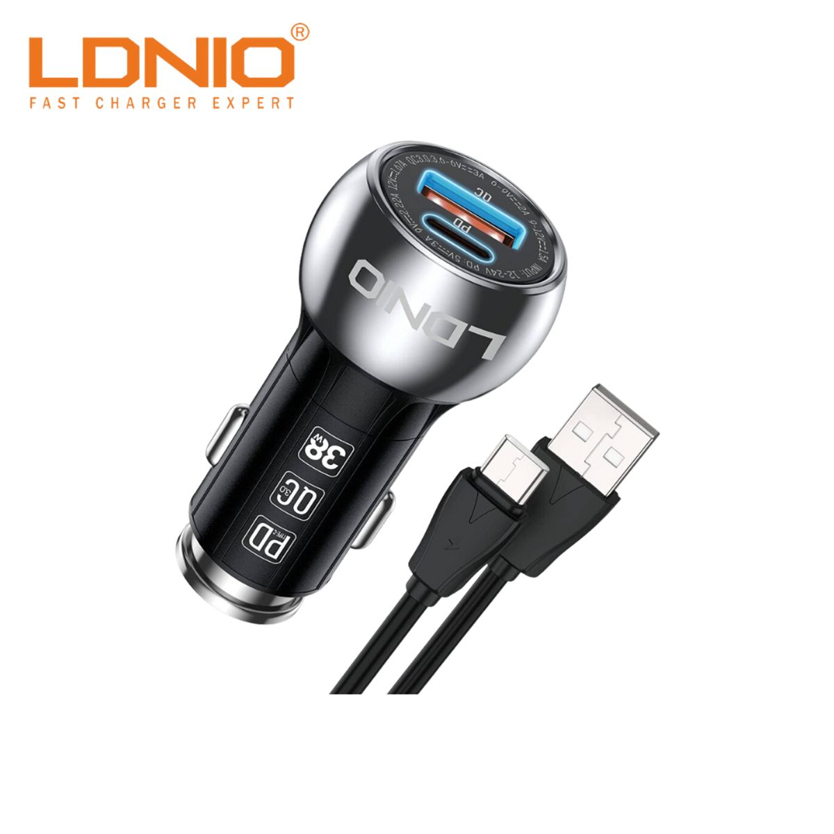 LDNIO - Cargador de Auto LDNIO C1 PD + QC30 Dual USB y Tipo C 38W Fast Charge