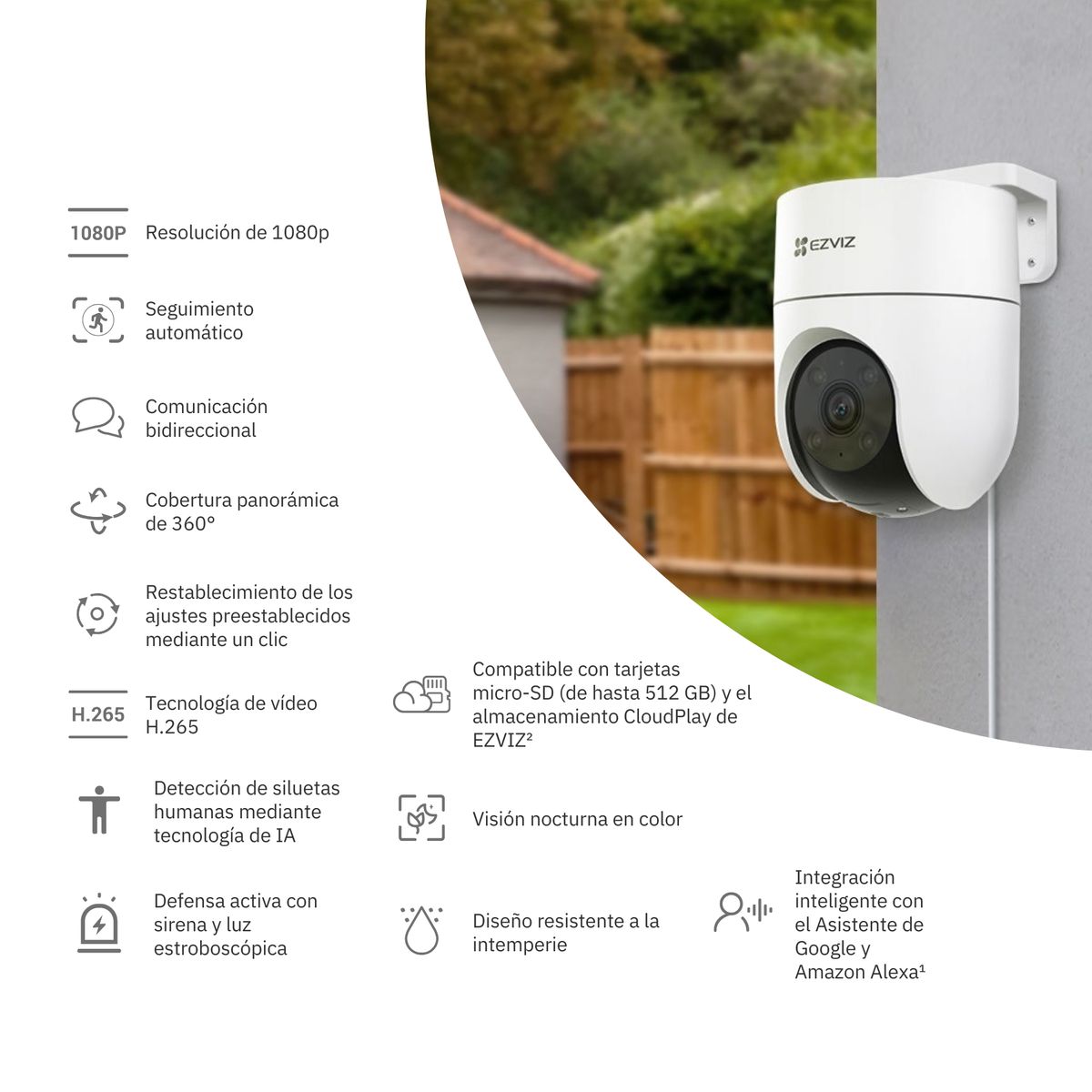 EZVIZ - Cámara Inalámbrica WiFi PT H8C Full HD + H8C 2k 4MP + Micro SD 64 gb - Ezviz