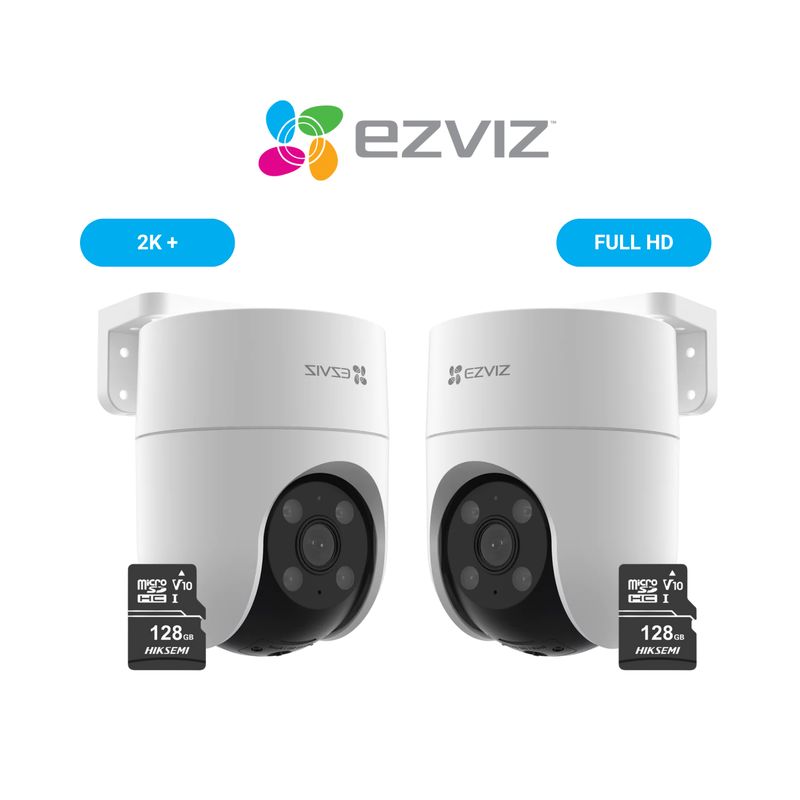 EZVIZ - Cámara Inalámbrica WiFi PT H8C Full HD + H8C 2k 4MP + Micro SD 128 gb - Ezviz