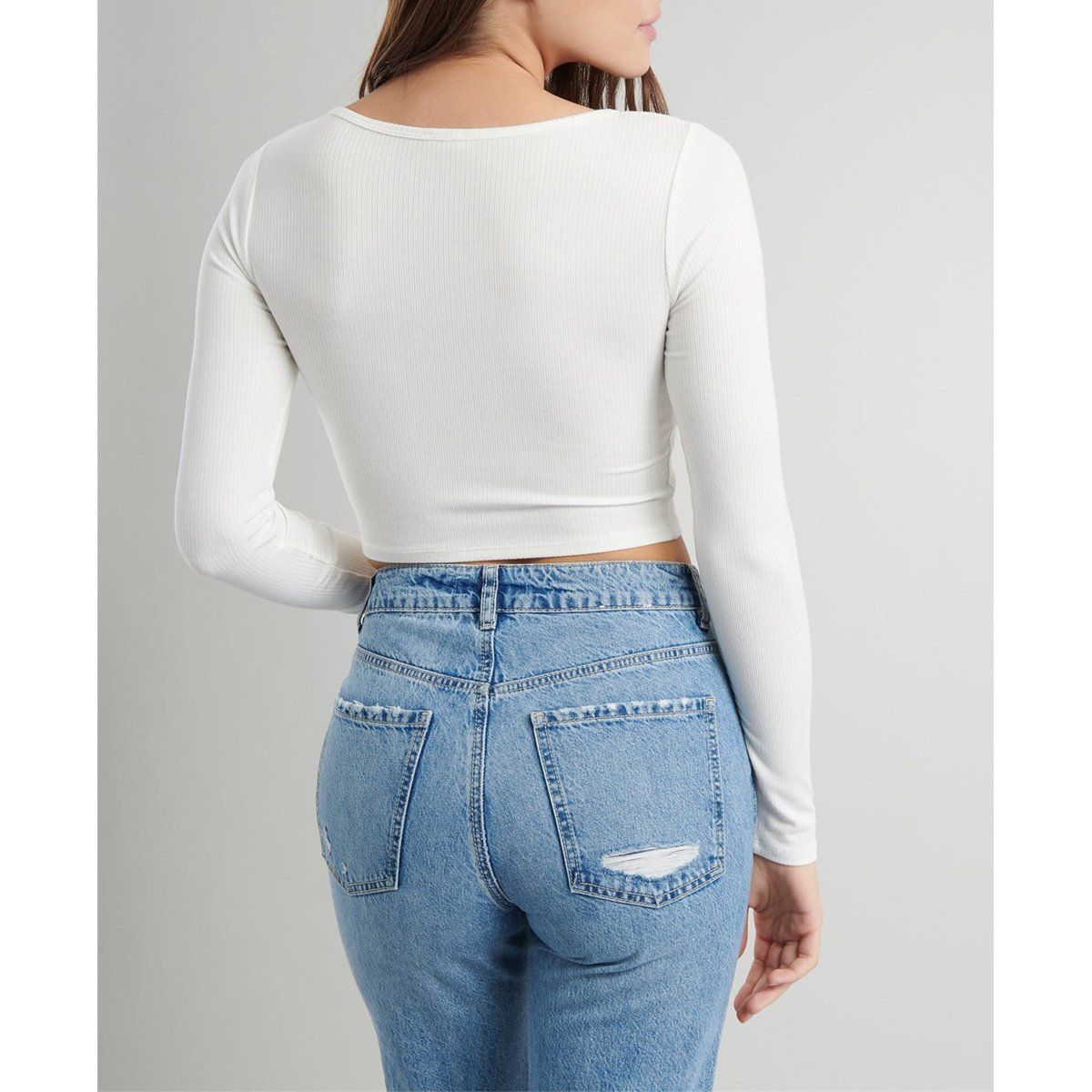 ZIMRAHYG - Camiseta Larga Ajustada Crop Top Color Liso De Moda Mujer