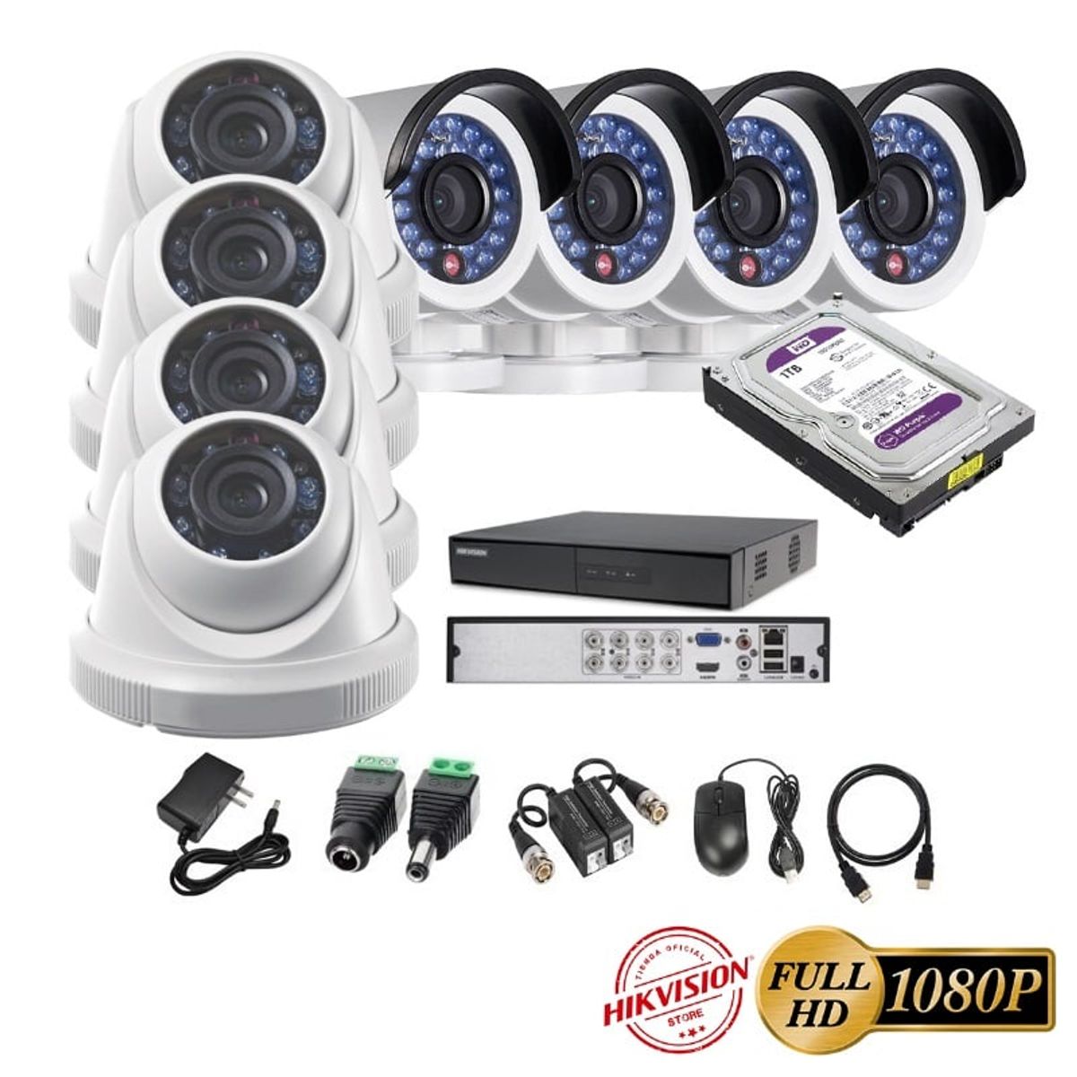 HIKVISION - kit 8 Cámaras Seguridad FULLHD Hikvision 1tb