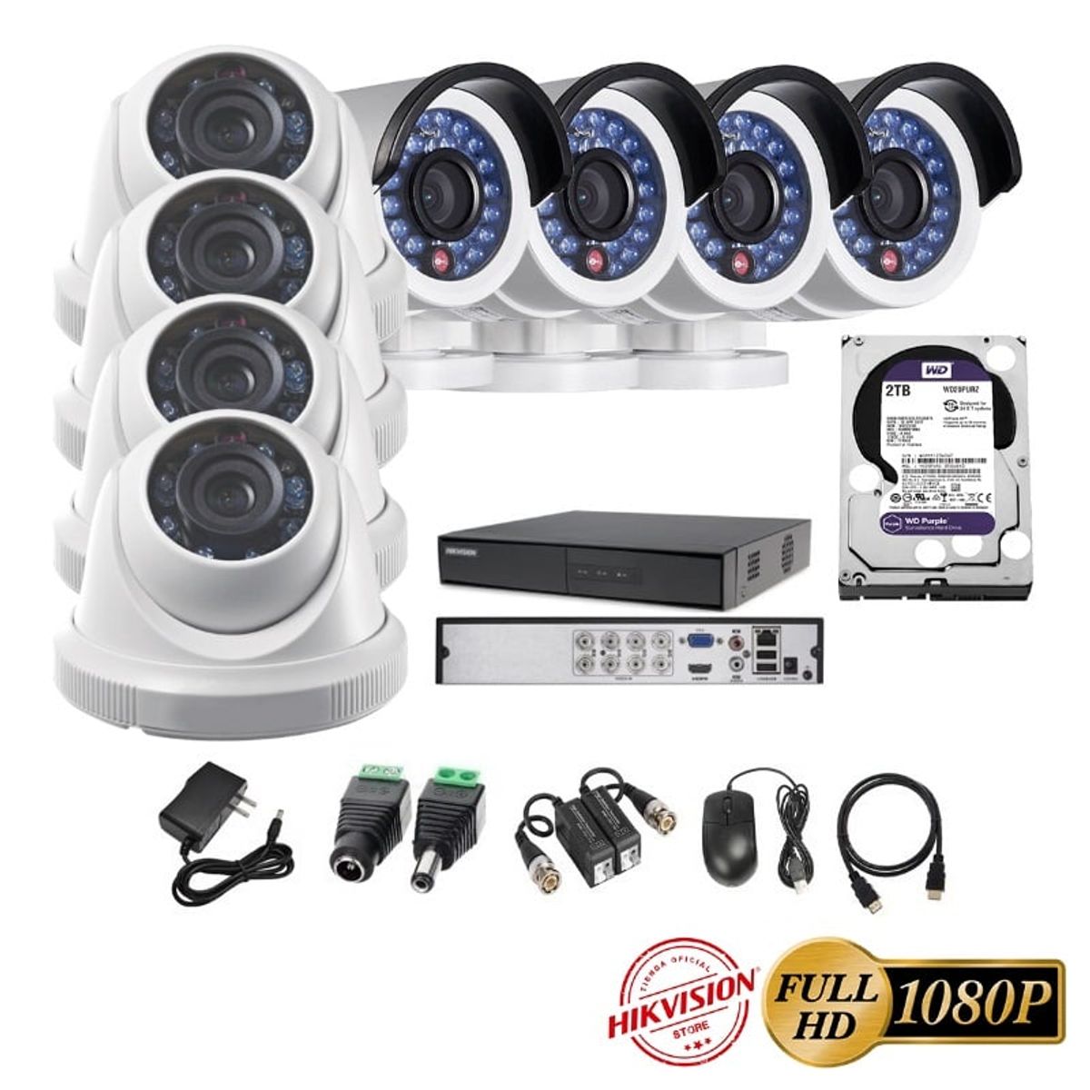 HIKVISION - kit 8 Cámaras Seguridad FULLHD Hikvision 2tb