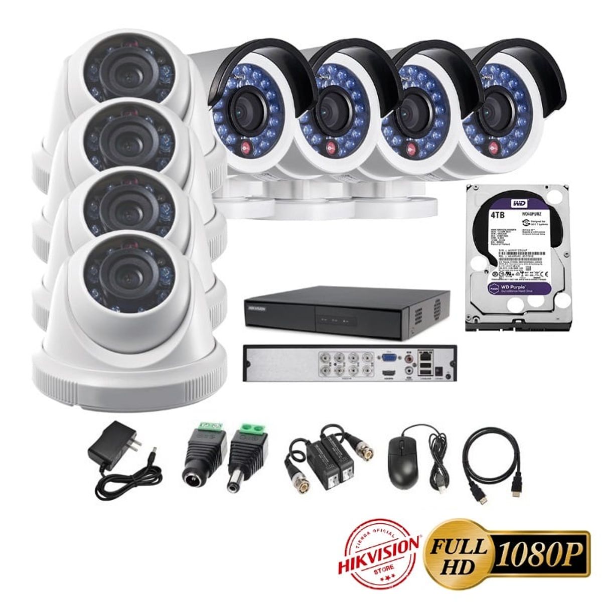 HIKVISION - kit 8 Cámaras Seguridad FULLHD Hikvision 4tb