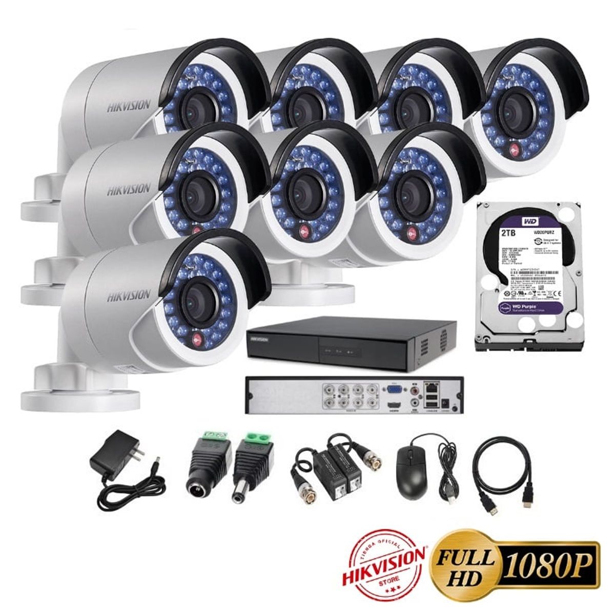 HIKVISION - kit 8 Cámaras Seguridad Tubo Exterior FULLHD Hikvision 2tb