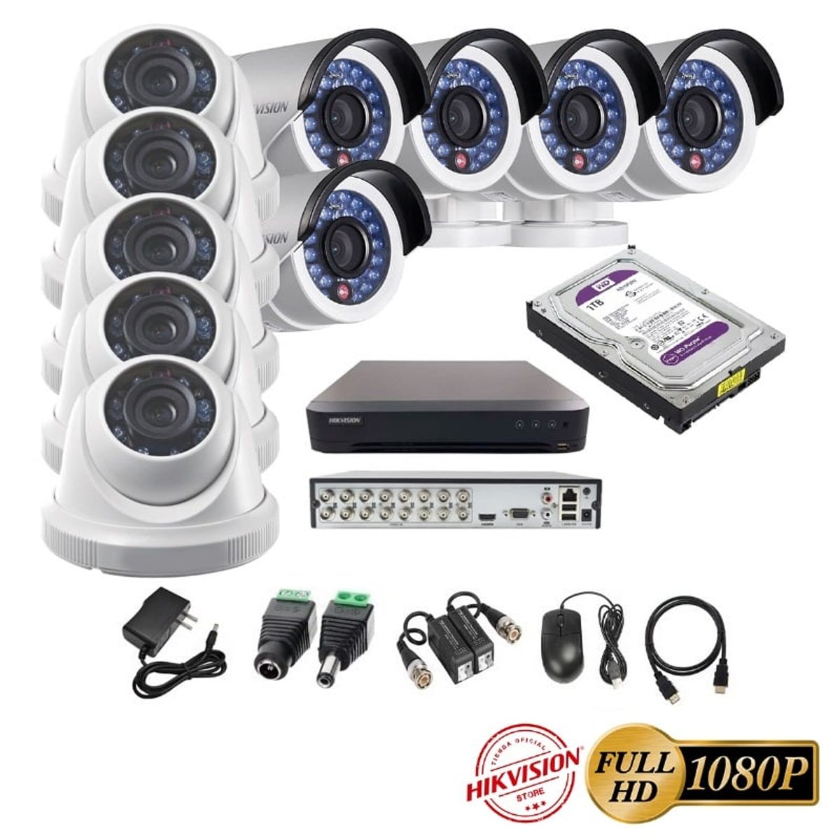 HIKVISION - kit 10 Cámaras Seguridad FULLHD Hikvision 1tb