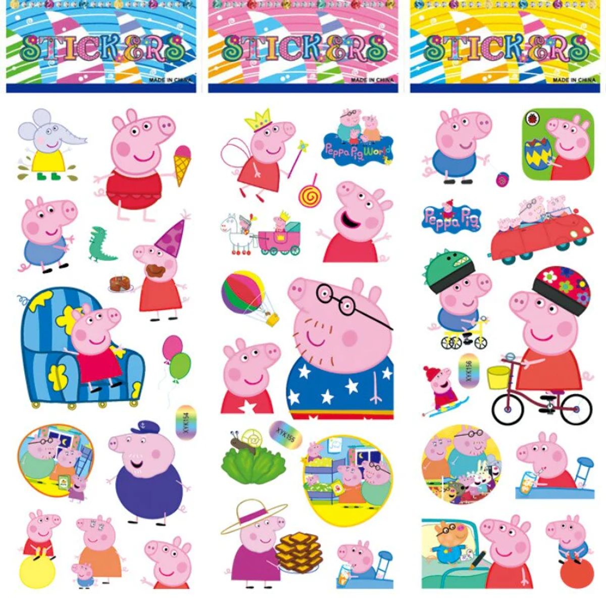 GENERICO - Pack x 10 láminas de Stickers Peppa Pig Acolchados