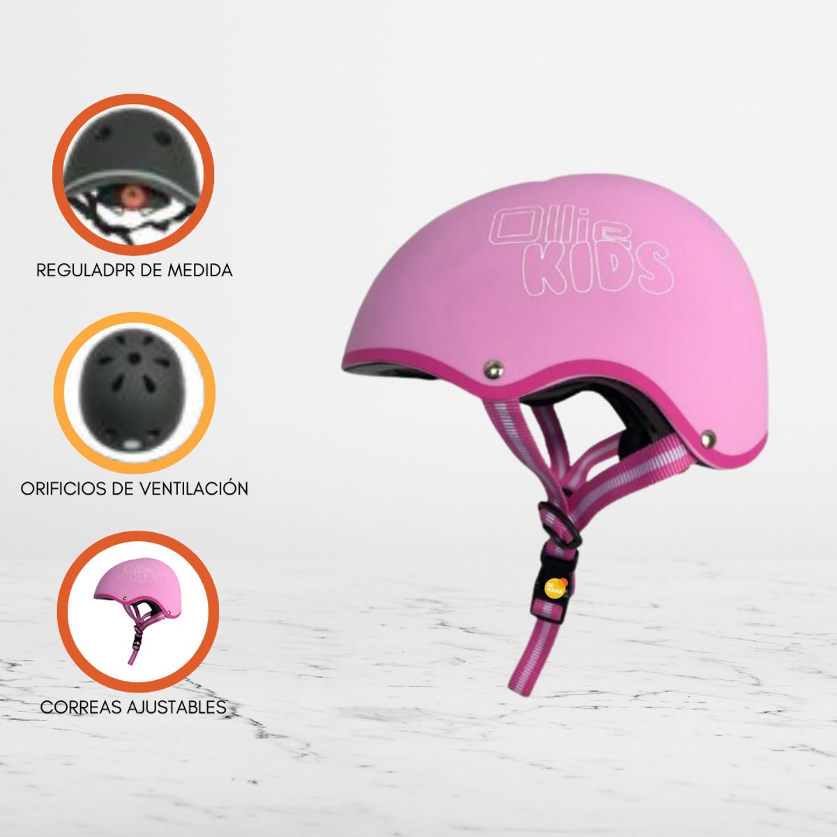 OLLIE - Casco Protector Regulable Para Niño »XS OLLIE KIDS» Pink