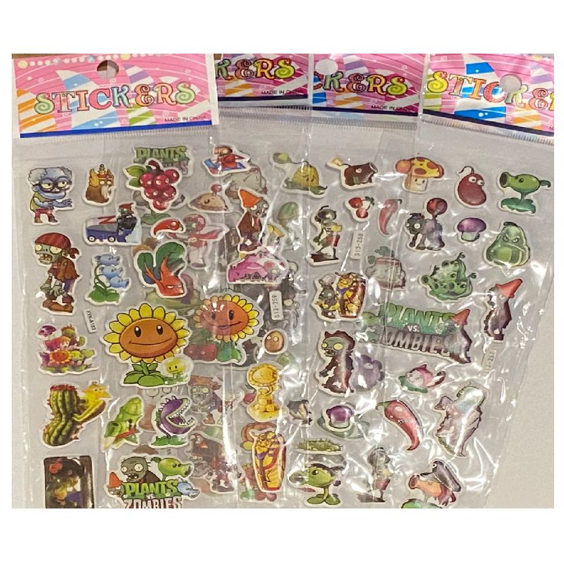 GENERICO - Pack x 10 láminas de Stickers Plants Vs Zombies