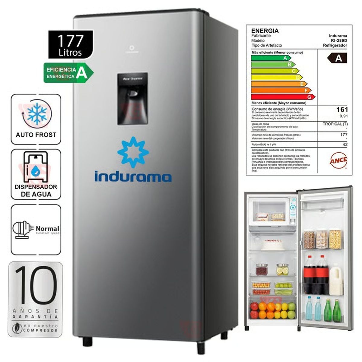 INDURAMA - REFRIGERADORA INDURAMA RI-289D 177LT CON DISPENSADOR DE AGUA