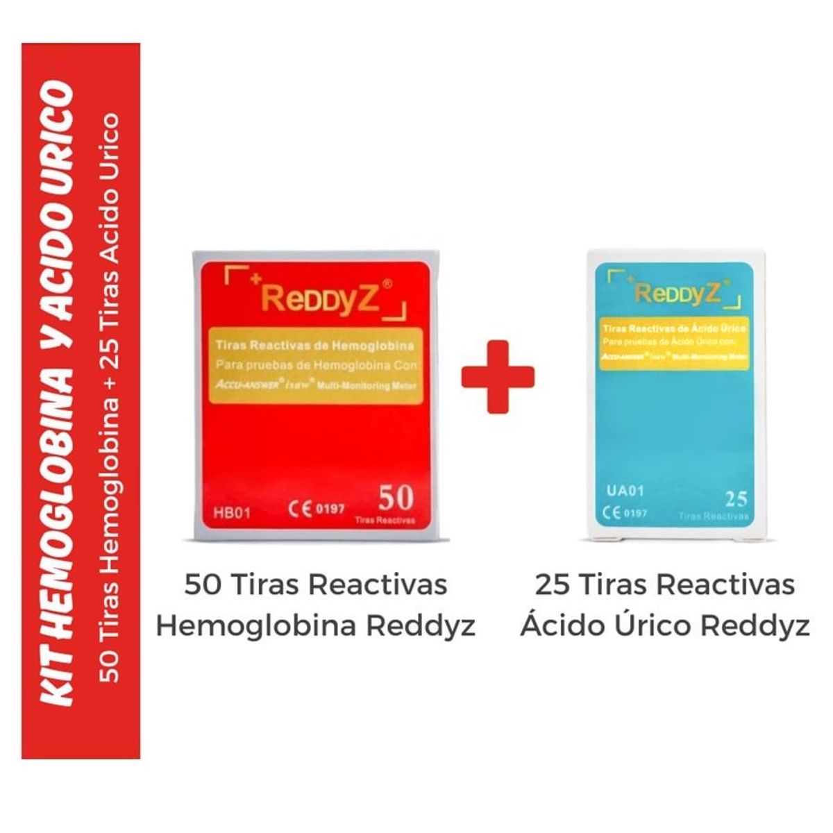 GENERICO - Kit de 50 Tiras Hemoglobina y 25 Tiras de Ácido Úrico- Reddyz