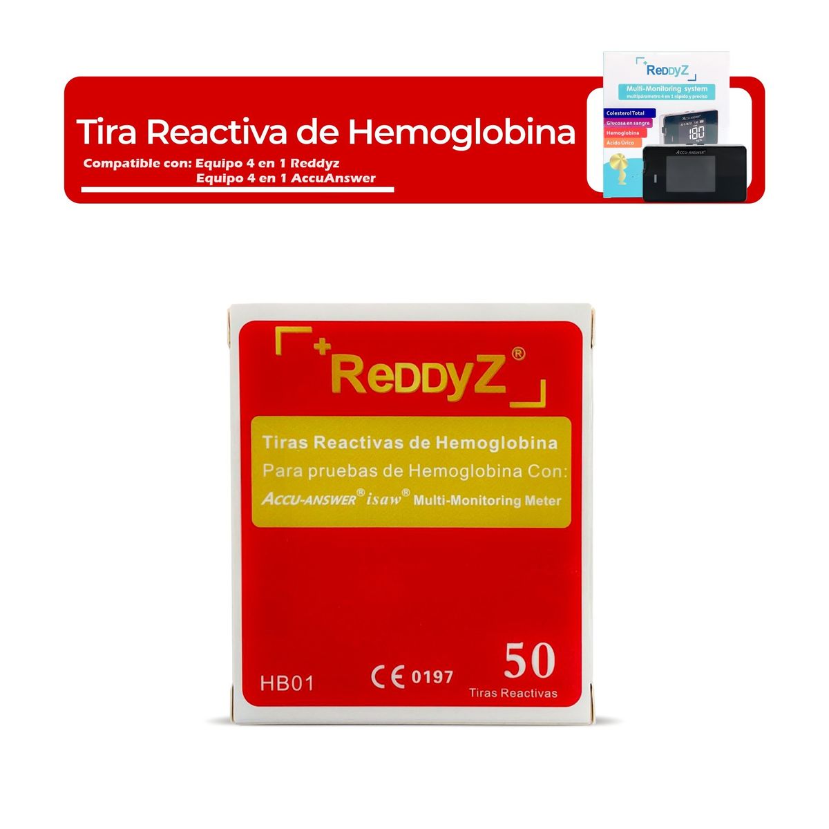 GENERICO - Kit de 50 Tiras Hemoglobina y 25 Tiras de Ácido Úrico- Reddyz