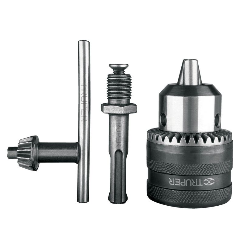 TRUPER - kit mandril broquero con llave y adaptador para taladro SDS Plus