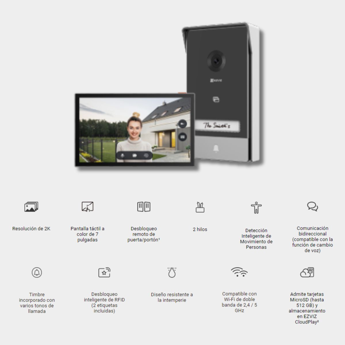 EZVIZ - Videoportero doméstico HP72K + 3 Unid Monitor Táctil SD7  - Ezviz