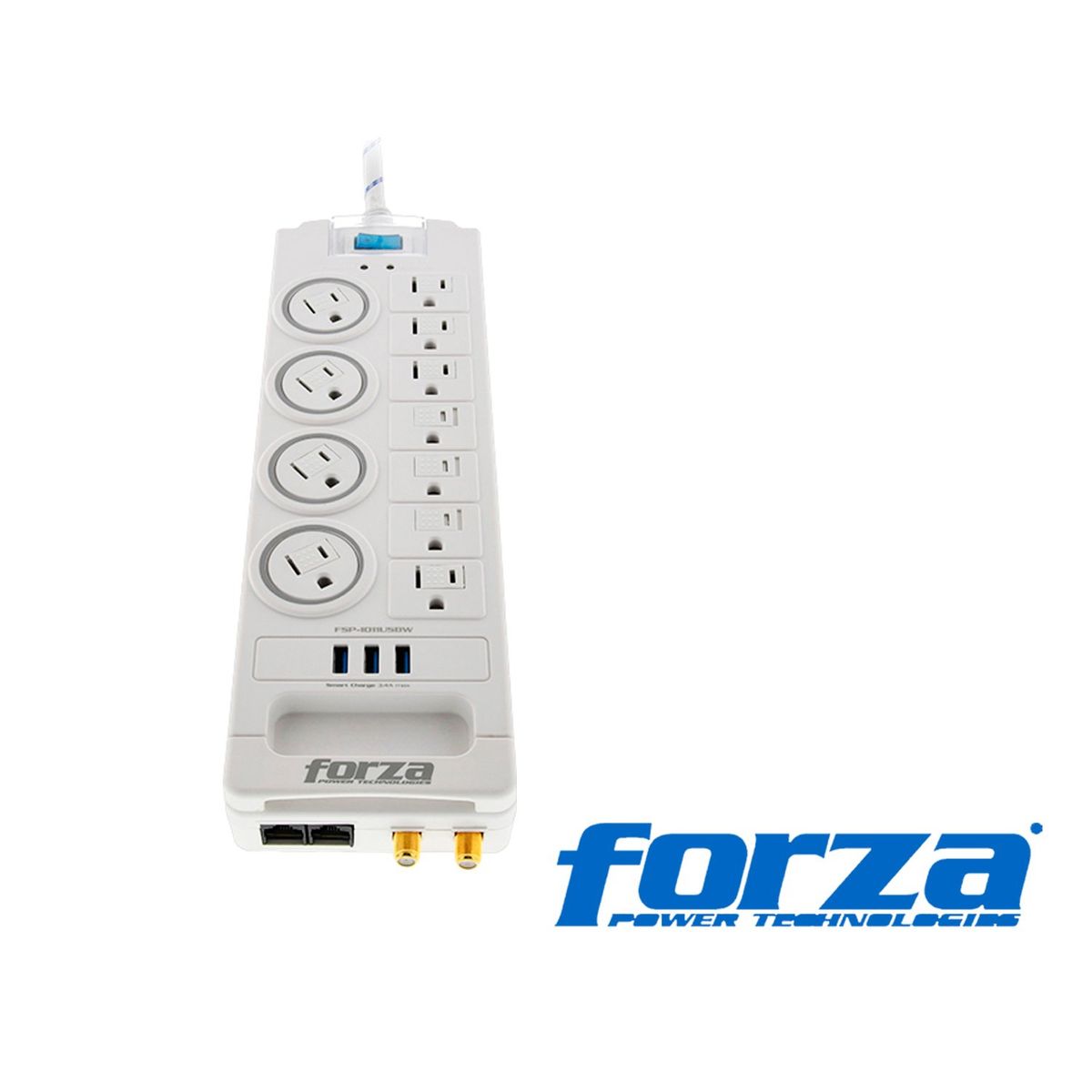 FORZA - Protector tensión 800J/1750W forza FSP-1011USBW USB, RJ45 coaxial