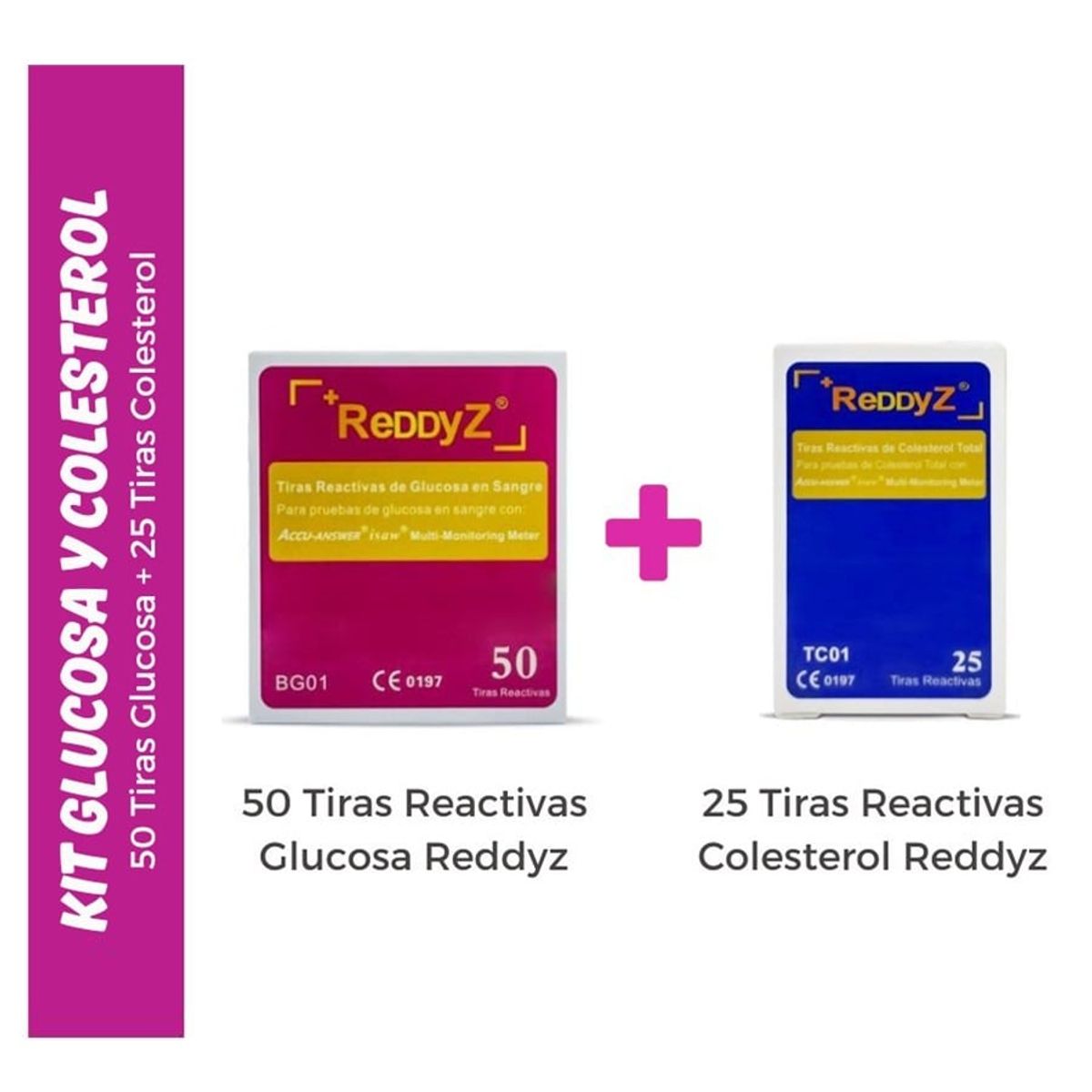 GENERICO - Kit de 50 Tiras de Glucosa y 25 Tiras de Colesterol - Reddyz