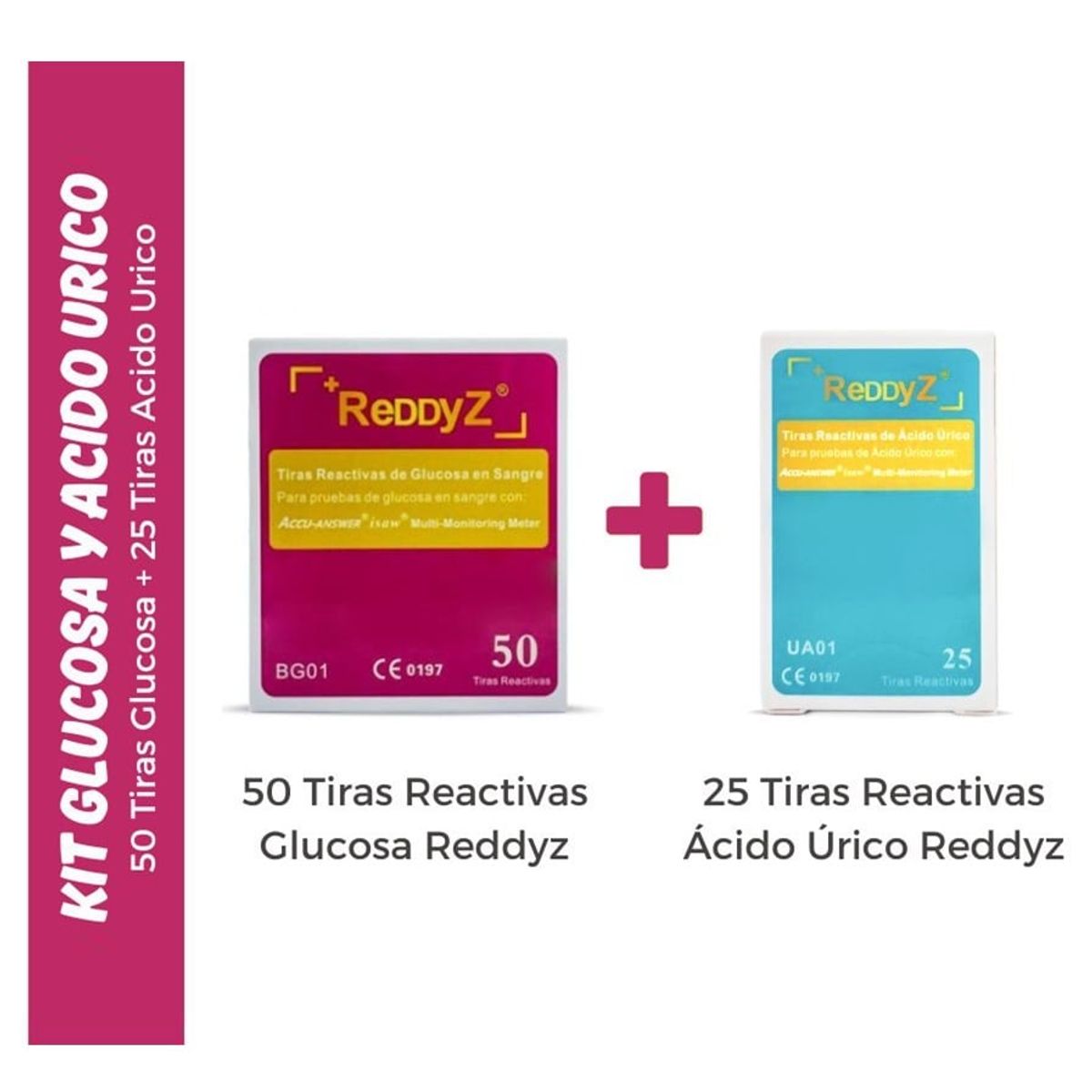 GENERICO - Kit de 25 Tiras de Ácido Úrico y 50 Tiras de Glucosa - Reddyz