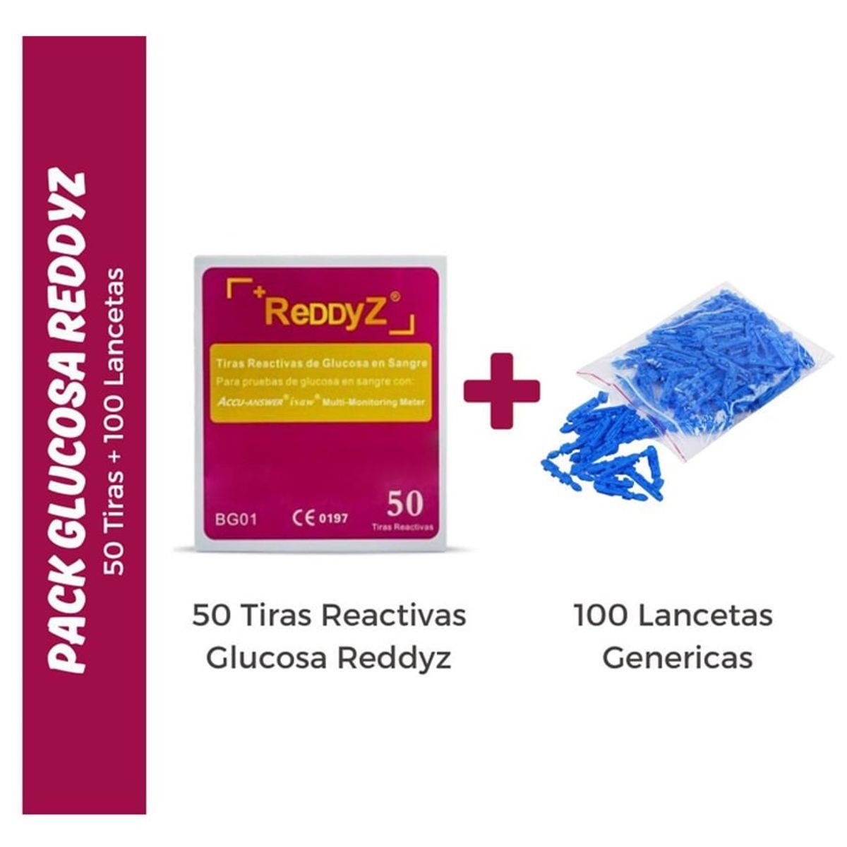 GENERICO - Pack de 50 Tiras Glucosa Reddyz y 100 Lancetas Genéricas