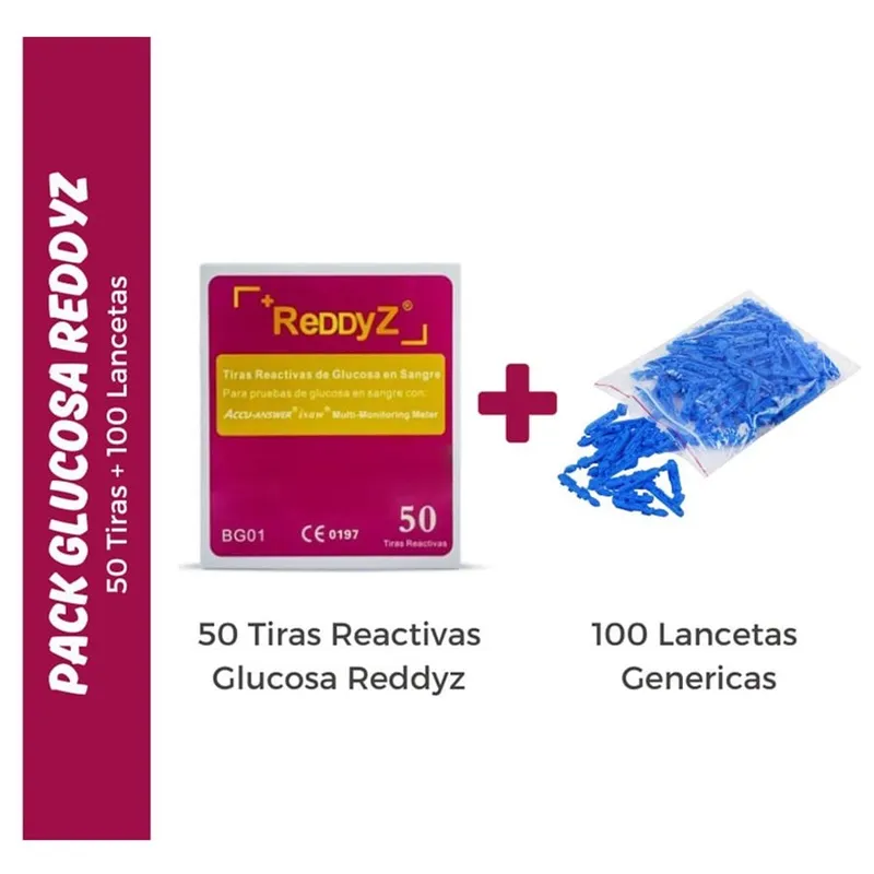 GENERICO - Pack de 50 Tiras Glucosa Reddyz y 100 Lancetas Genéricas