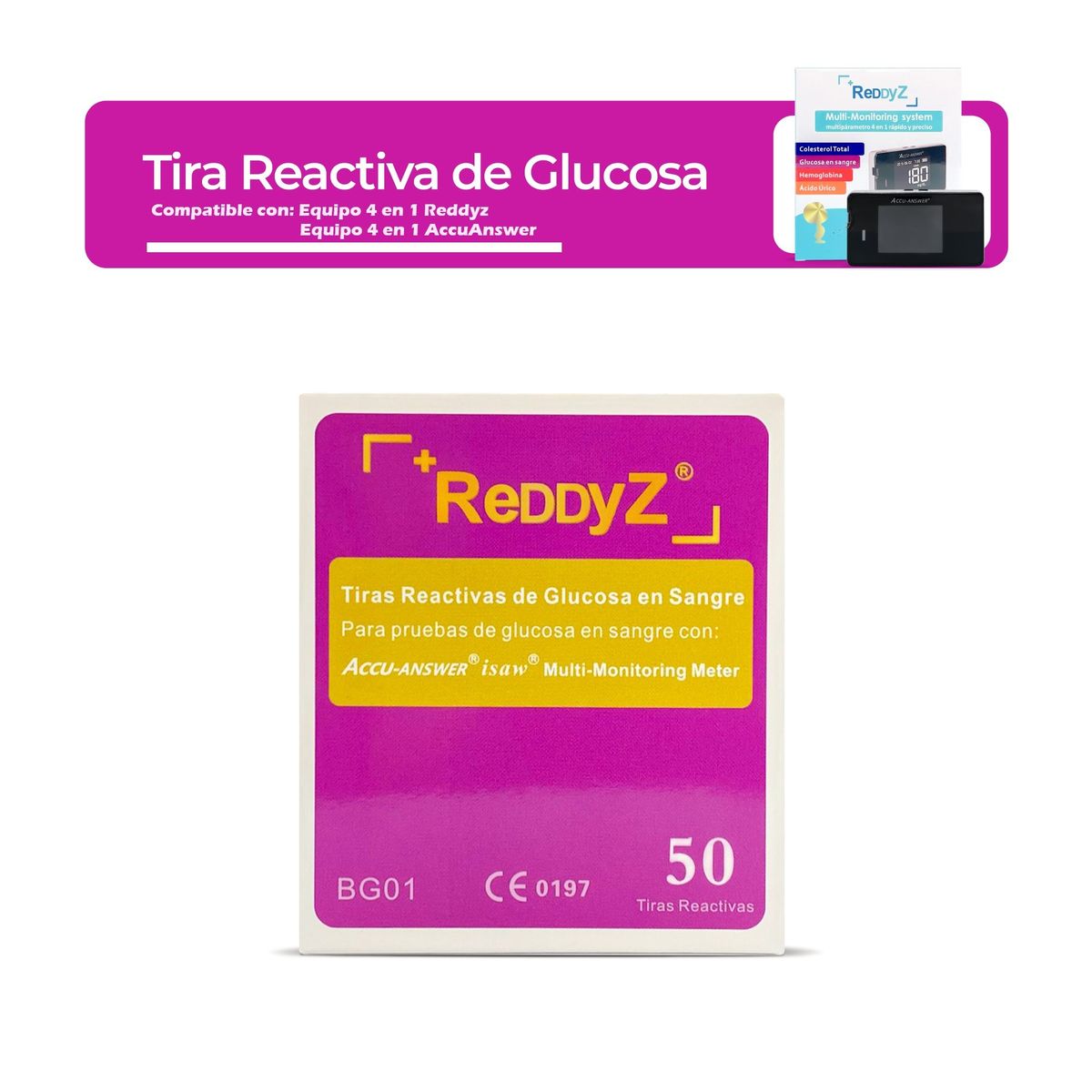 GENERICO - Pack de 50 Tiras Glucosa Reddyz y 100 Lancetas Genéricas