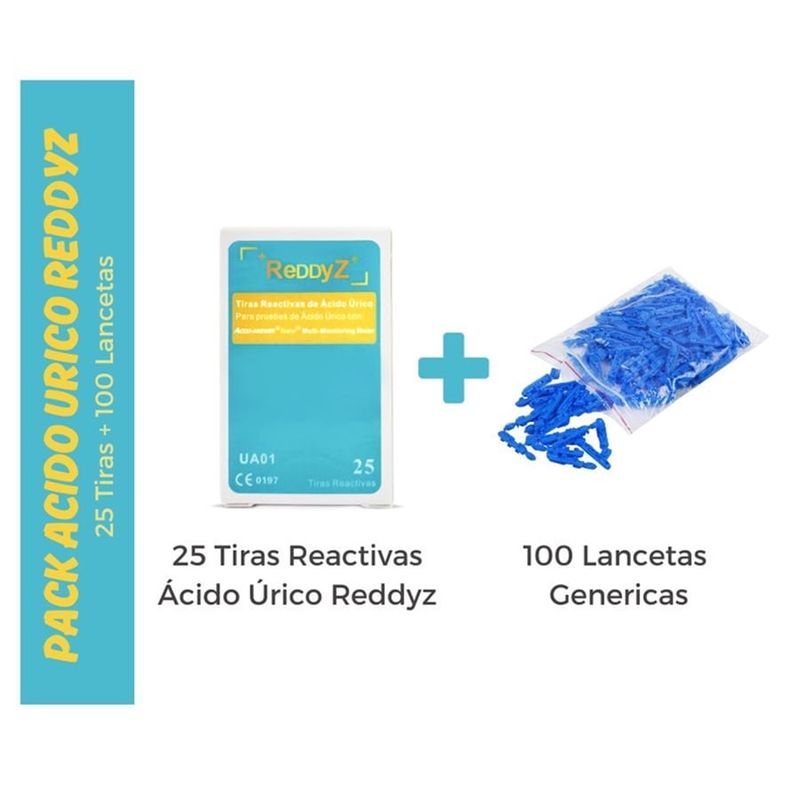 GENERICO - Pack de 25 Tiras Ácido Úrico Reddyz y 100 Lancetas Genéricas