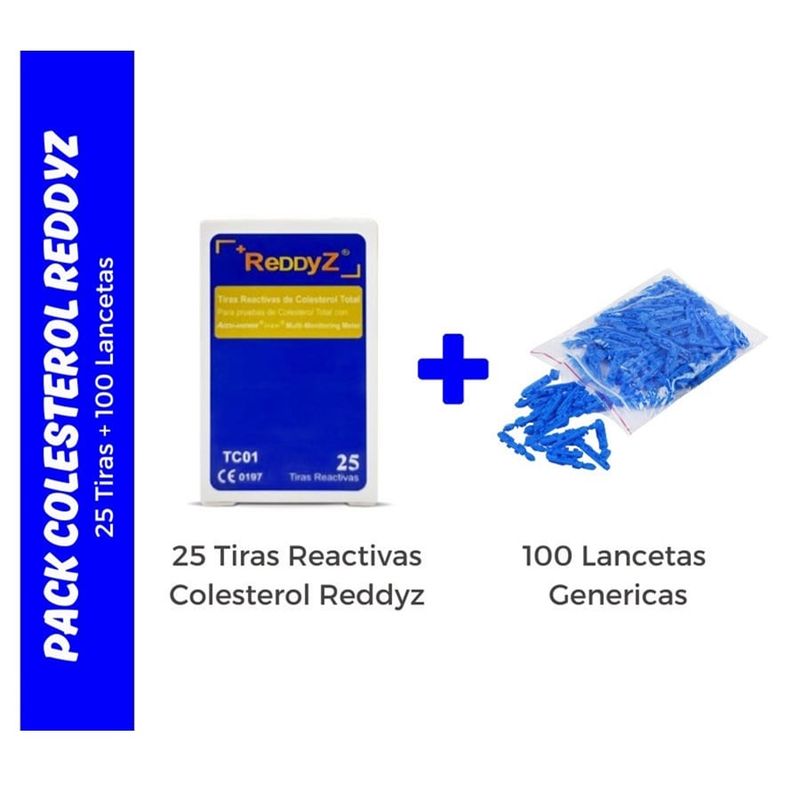 GENERICO - Pack de 25 Tiras Colesterol Reddyz y 100 Lancetas Genéricas