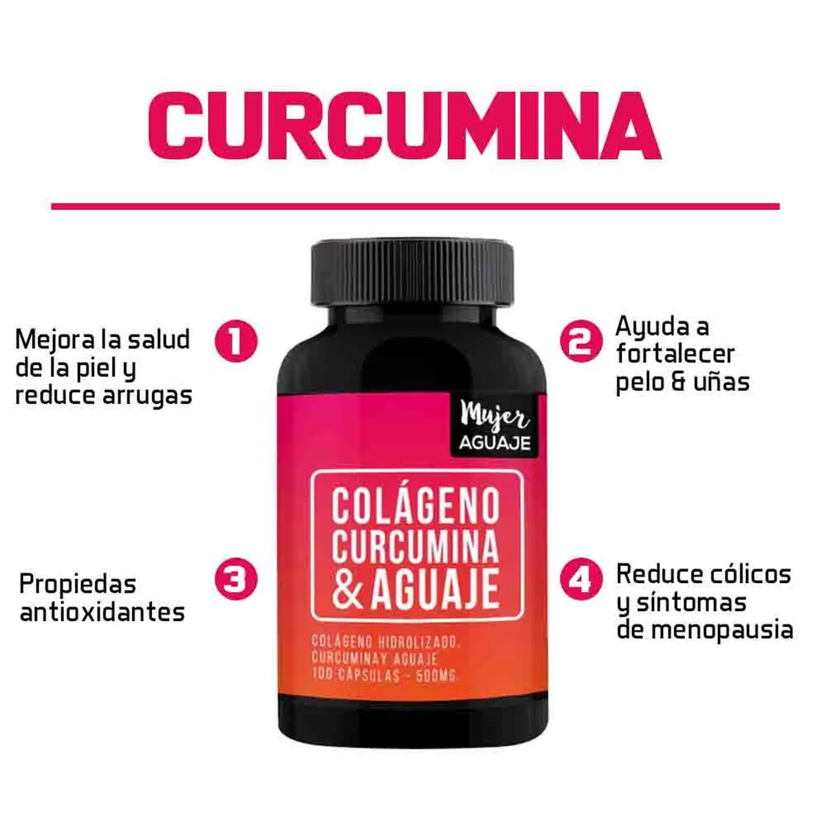 MUJER AGUAJE - Colágeno, Curcumina y Aguaje 500 mg Mujer Aguaje