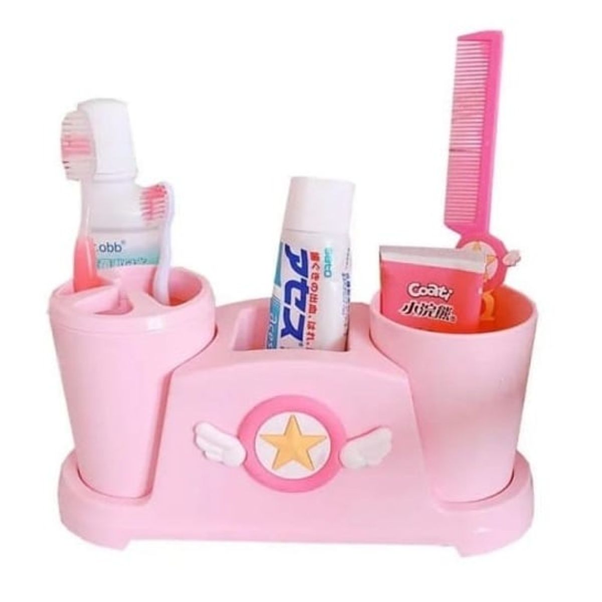 GENERICO - Portacepillo de dientes para baño Rosado 02 vasos - Niña