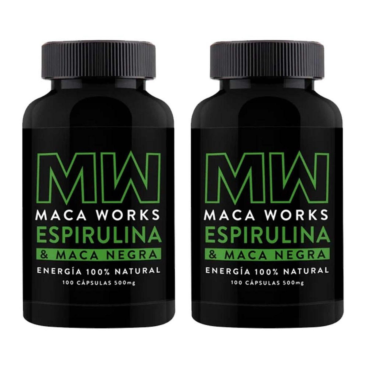MACA WORKS - Espirulina y Maca Negra 500 mg Maca Works Pack x 2