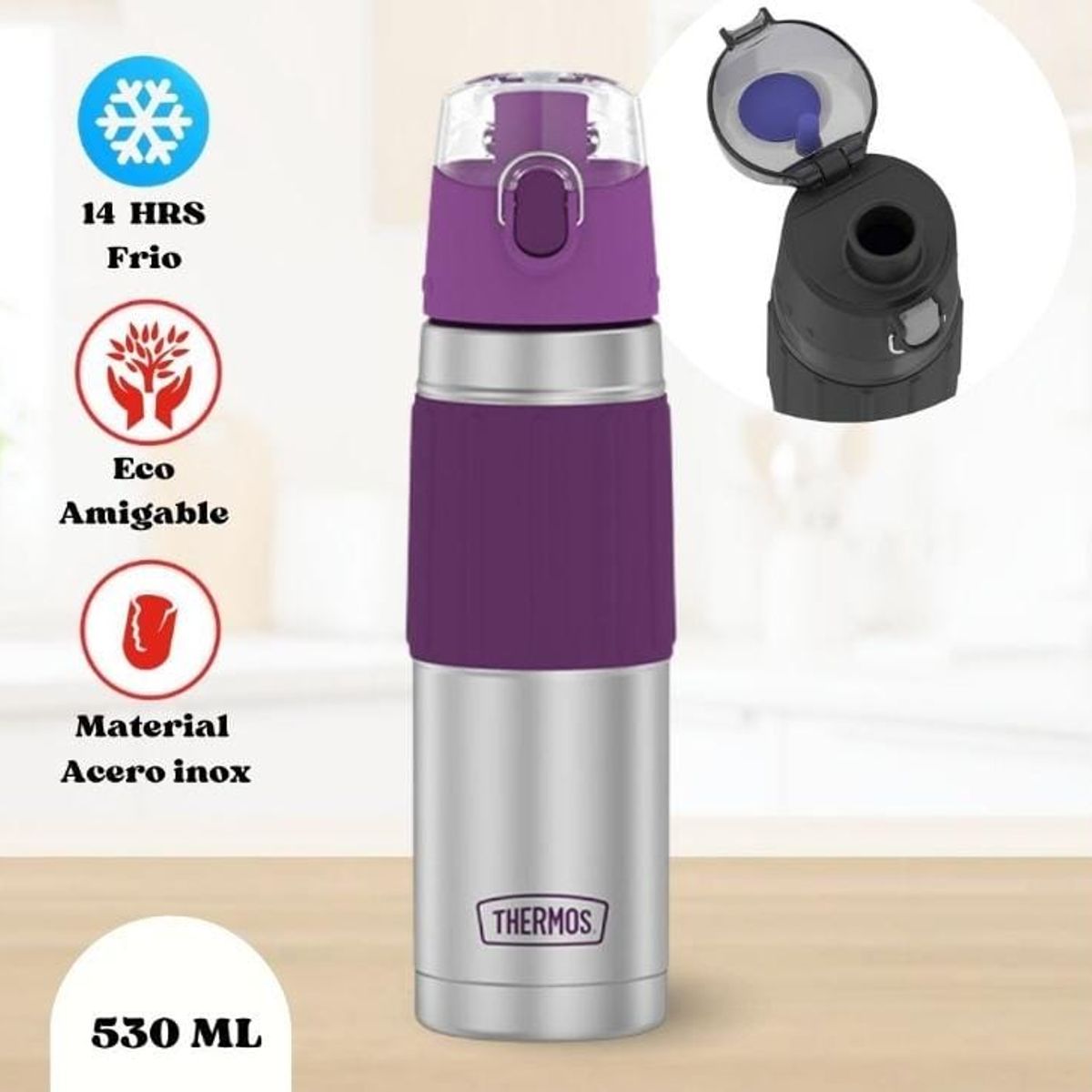 THERMOS - THERMO BOTELLA HIDRATANTE C/GRIP FREEZE DE ACERO 530ML  MORADO