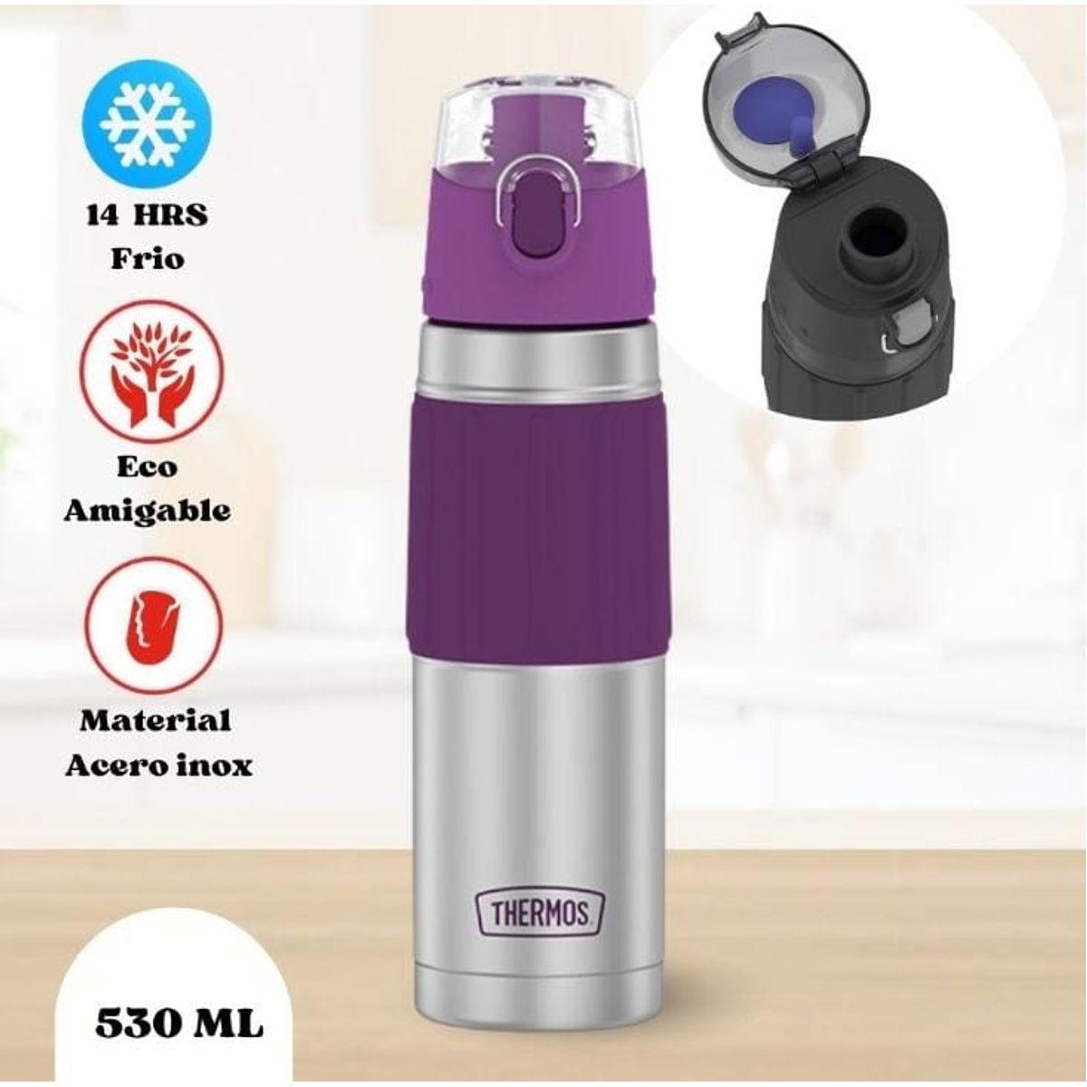 THERMOS - THERMO BOTELLA HIDRATANTE C/GRIP FREEZE DE ACERO 530ML  MORADO