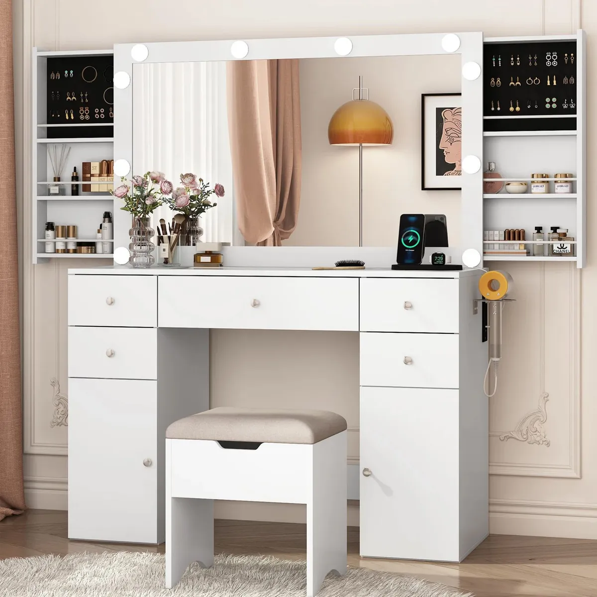 VENTITAS HOME - Tocador +  Espejo + Banco Venecia Ventitas Home Color Blanco