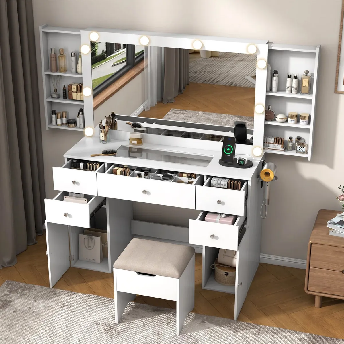 VENTITAS HOME - Tocador +  Espejo + Banco Venecia Ventitas Home Color Blanco