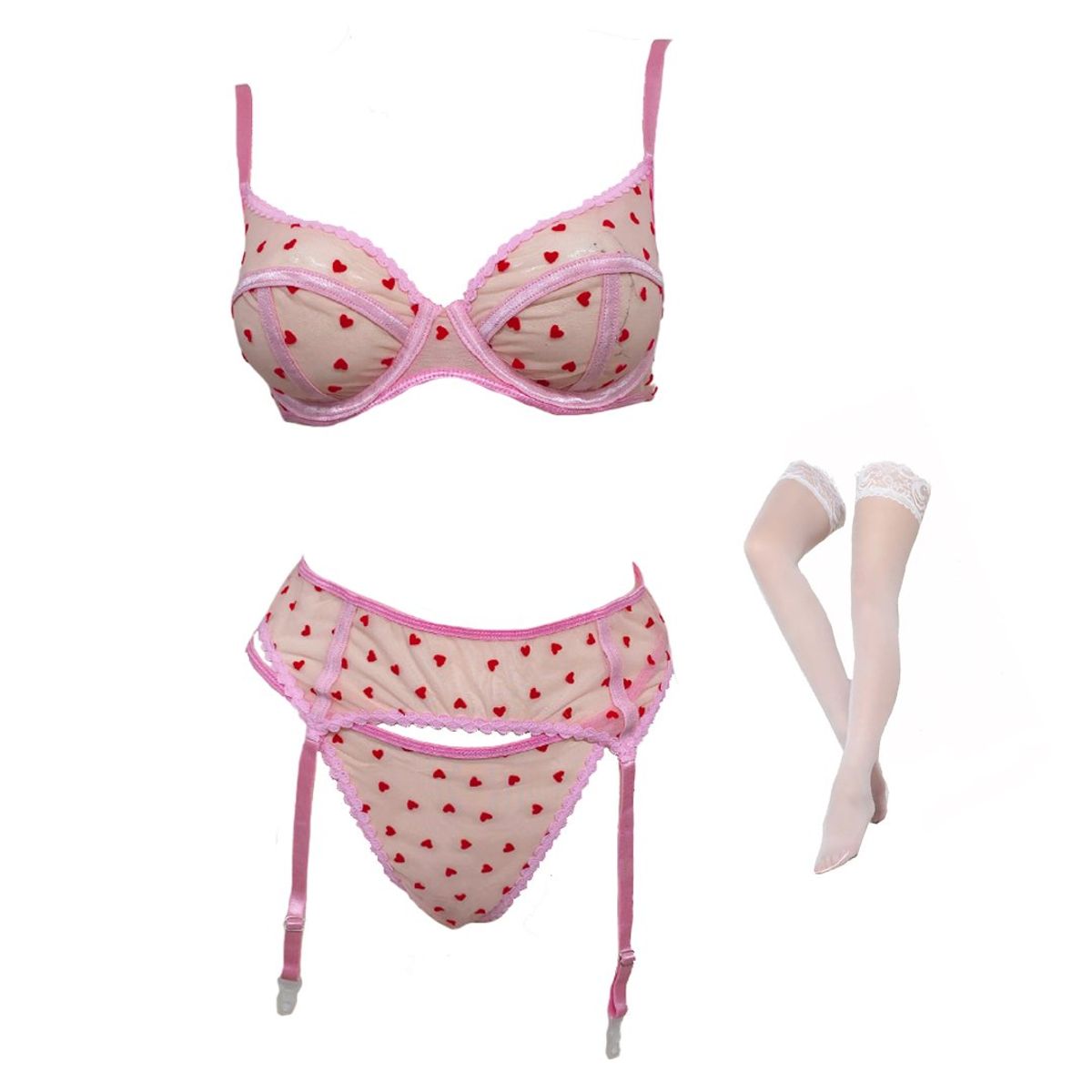 GENERICO - Conjunto Sostén Portaligas tanga y medias de regalo_.