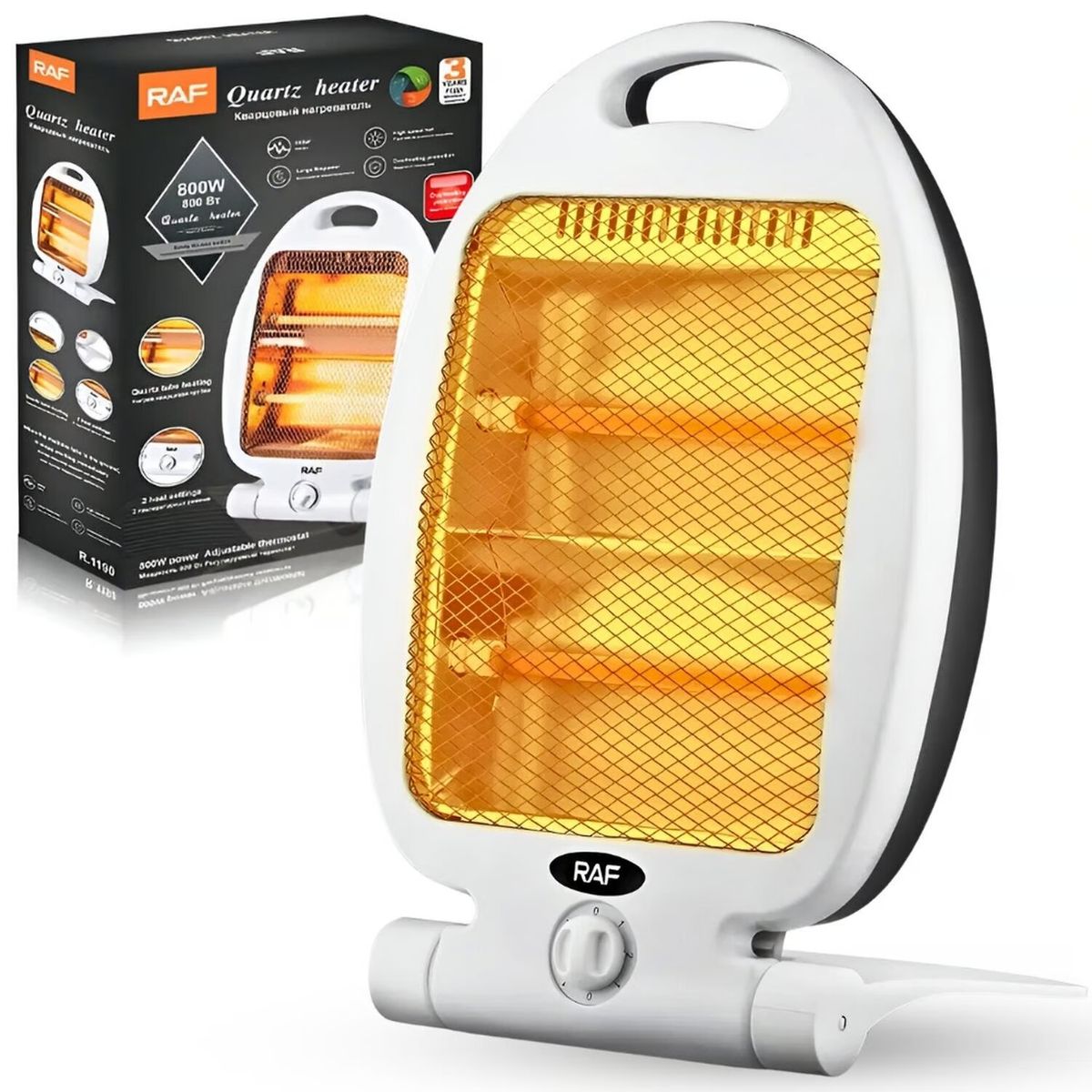 RAFF - ESTUFA DE QUARZO 800W BLANCO 2 NIVELES CON PROTECION ANTICAIDAS RAF