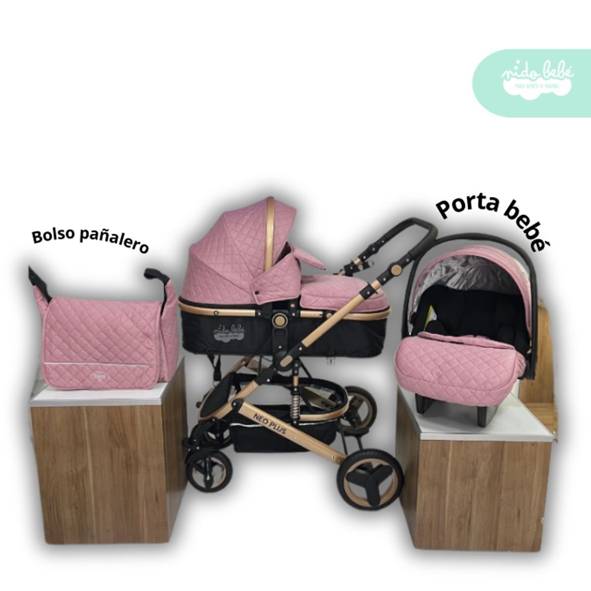 GENERICO - Coche Cuna Moises con porta bebé Neo Plus Pink