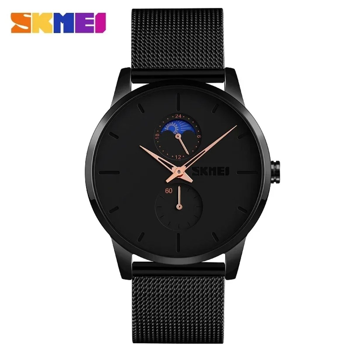 SKMEI - Reloj Skmei 9208 Fase Lunar Correa acero agujas oro rosa_.
