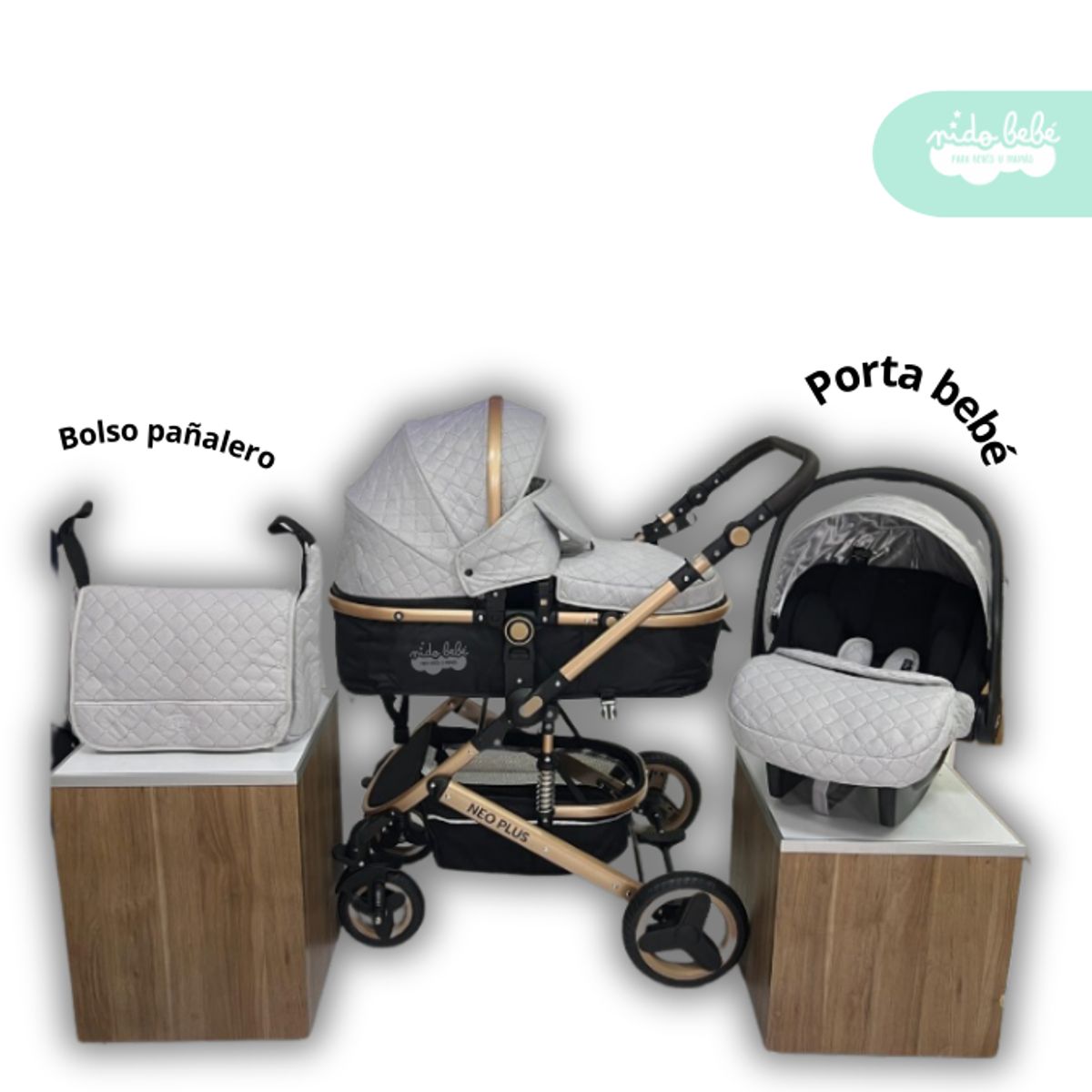 GENERICO - Coche Cuna Moises con porta bebé Neo Plus Silver